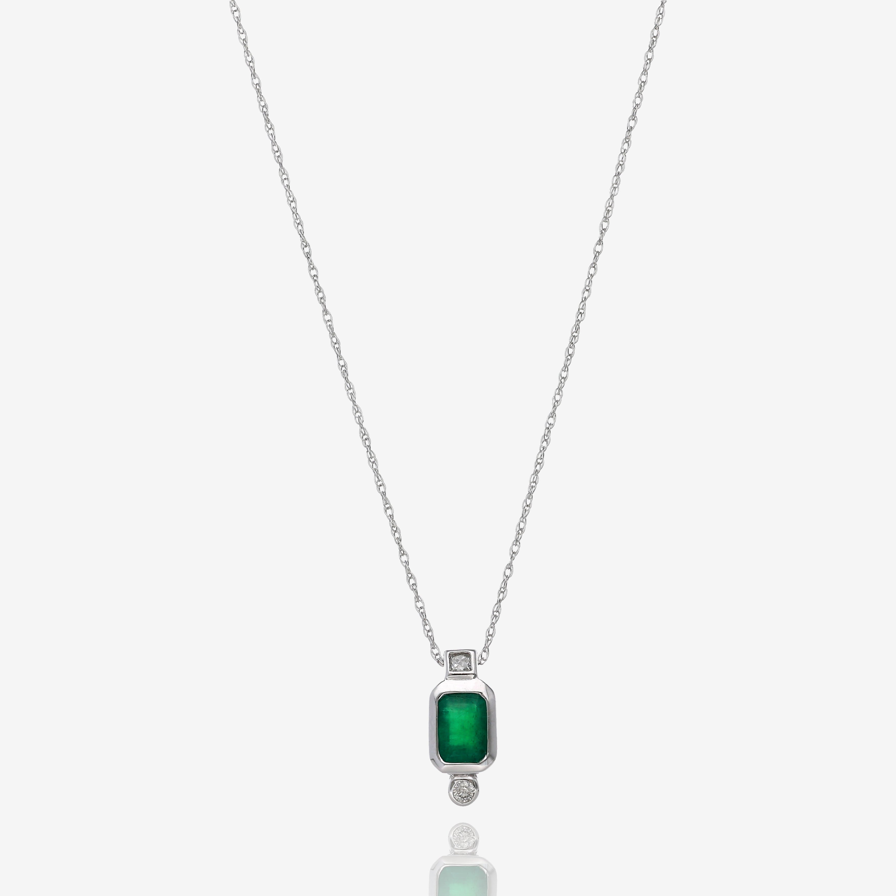 Natural Emerald and Diamond Stacked Pendant in 14K White Gold