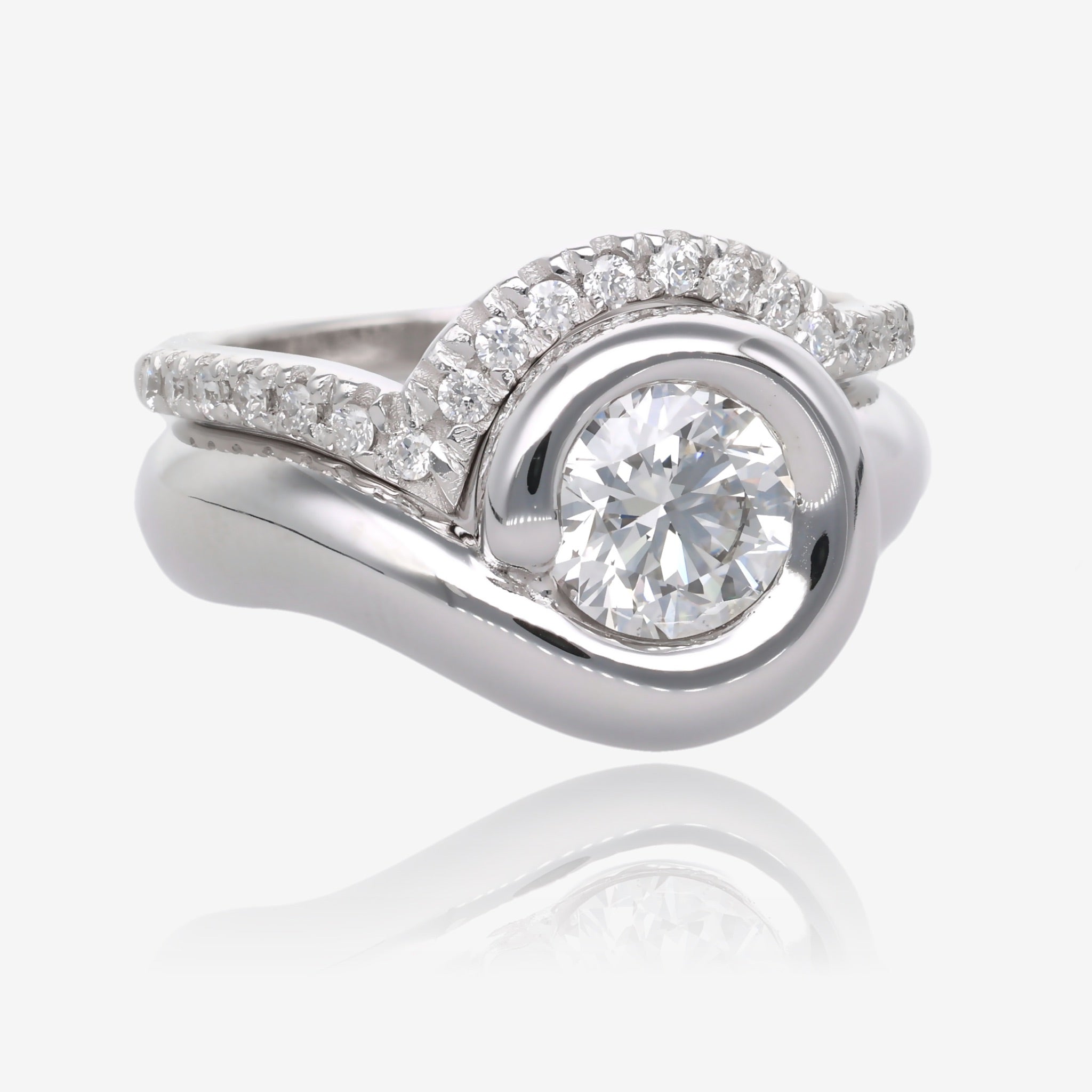 Smooth Sweep Low Profile Diamond Wedding Set
