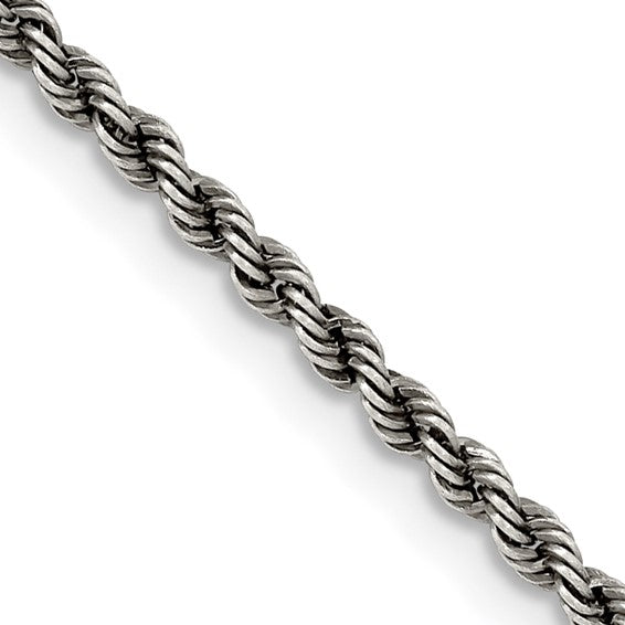 Sterling Silver Ruthenium-plated 2.3mm Rope Chain 22"