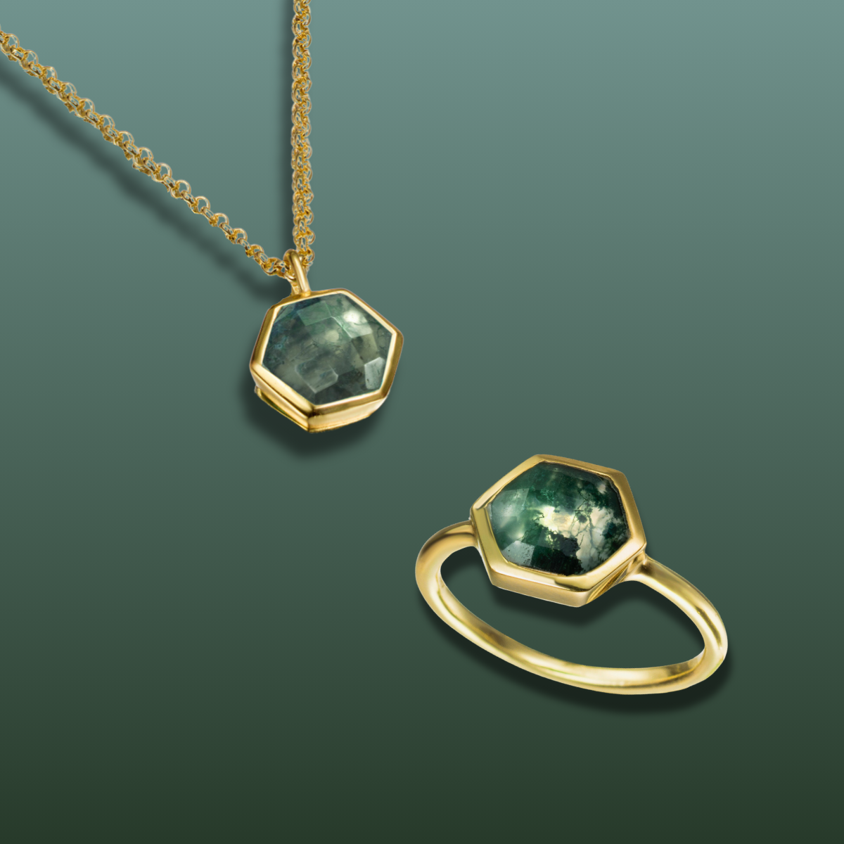 Atlas Hexagonal Moss Agate Bezel