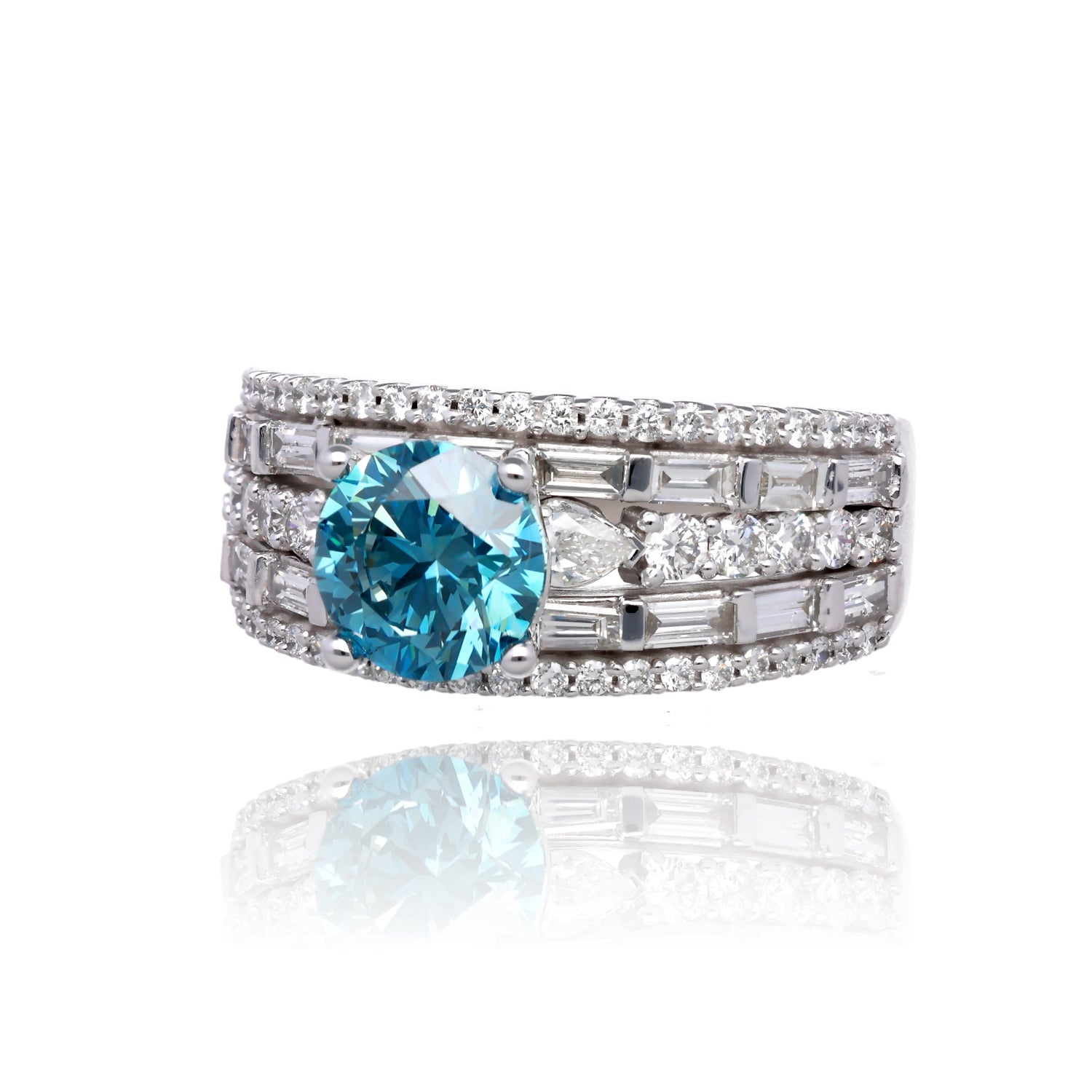 Brilliant Mosaic 14K White Gold Diamond Band with 0.99 Carat Blue Lab Diamond
