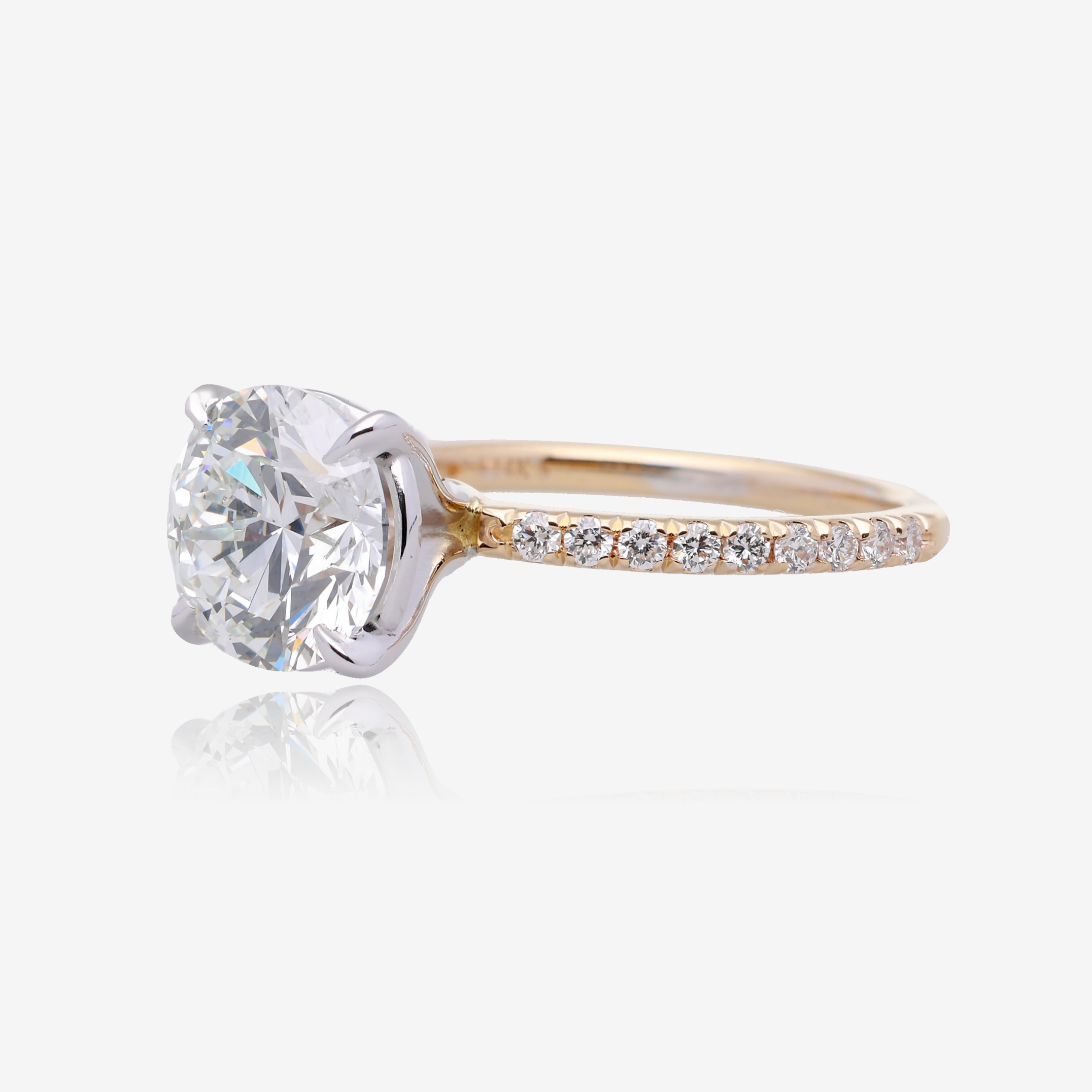 2.5ct Lab Grown Round Diamond Solitaire with Pavé Band 14K Yellow Gold