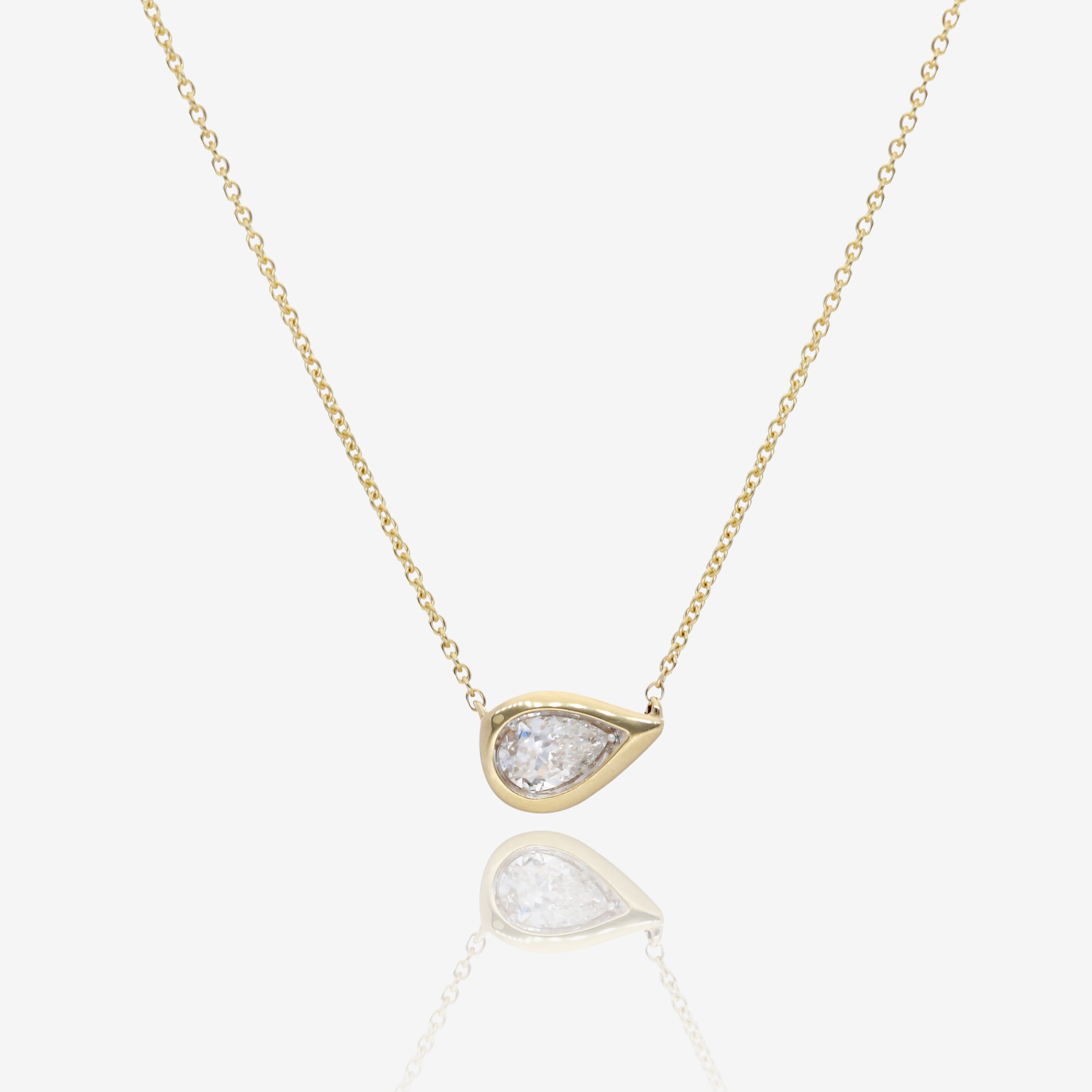 Sideways Pear Shape Natural Diamond Necklace in 14K Yellow Gold