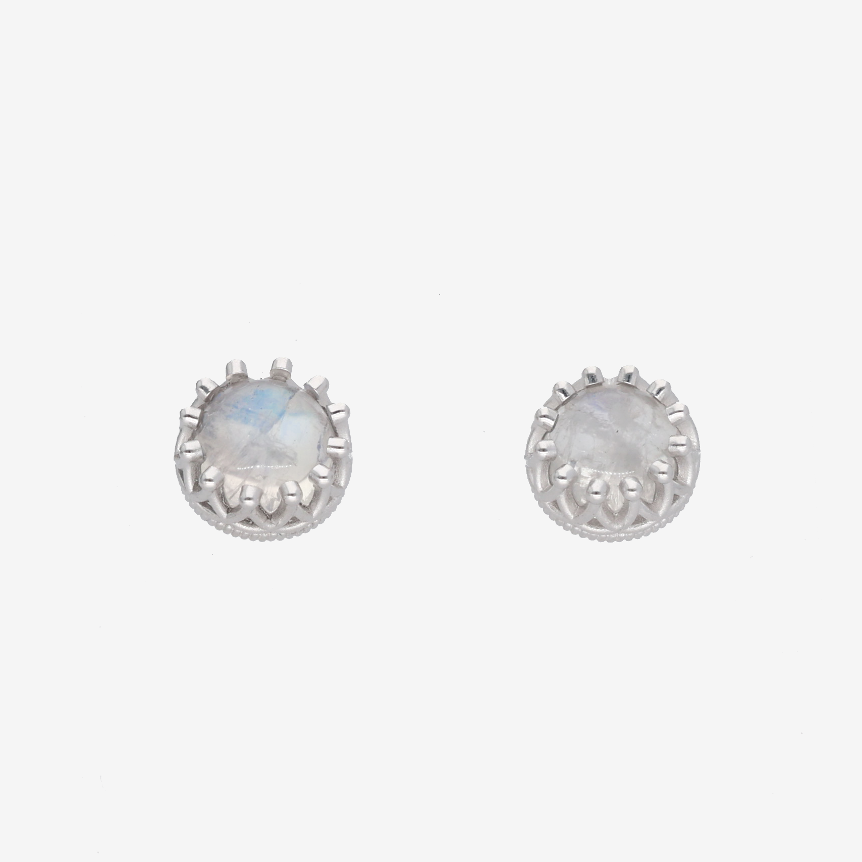 Marrakesh Rainbow Moonstone Crown Stud Earrings in Sterling Silver