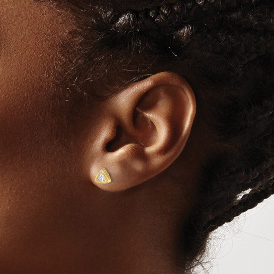 CZ Gold Plated Sterling Silver Triangle Studs