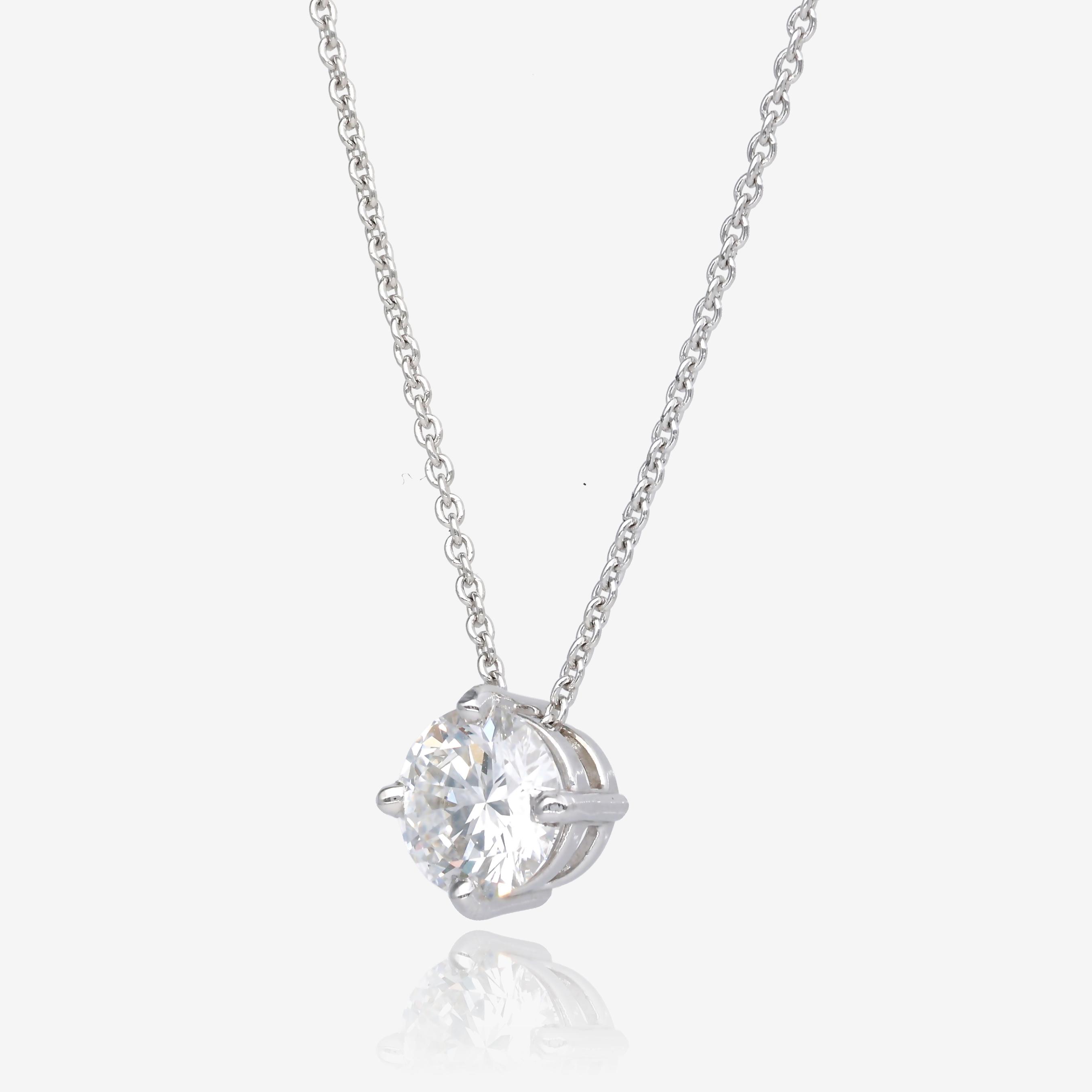 One Carat Round Diamond Pendant in 14K White Gold