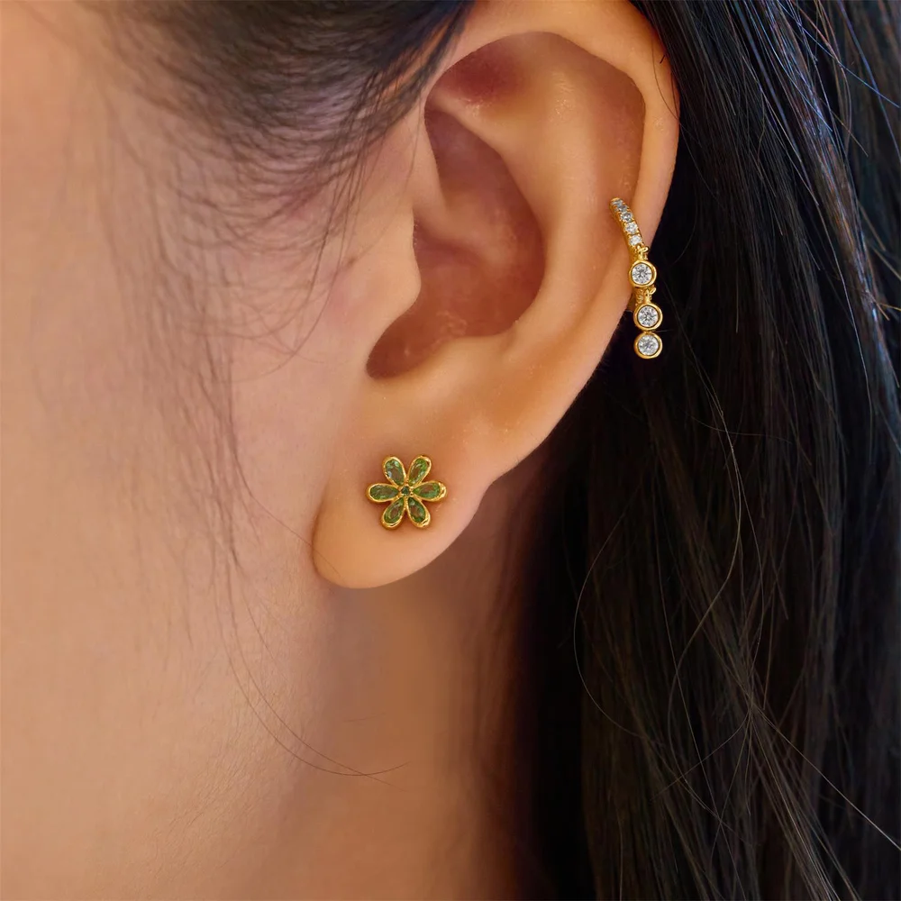 Yellow Mint Green Floral Stud Earrings