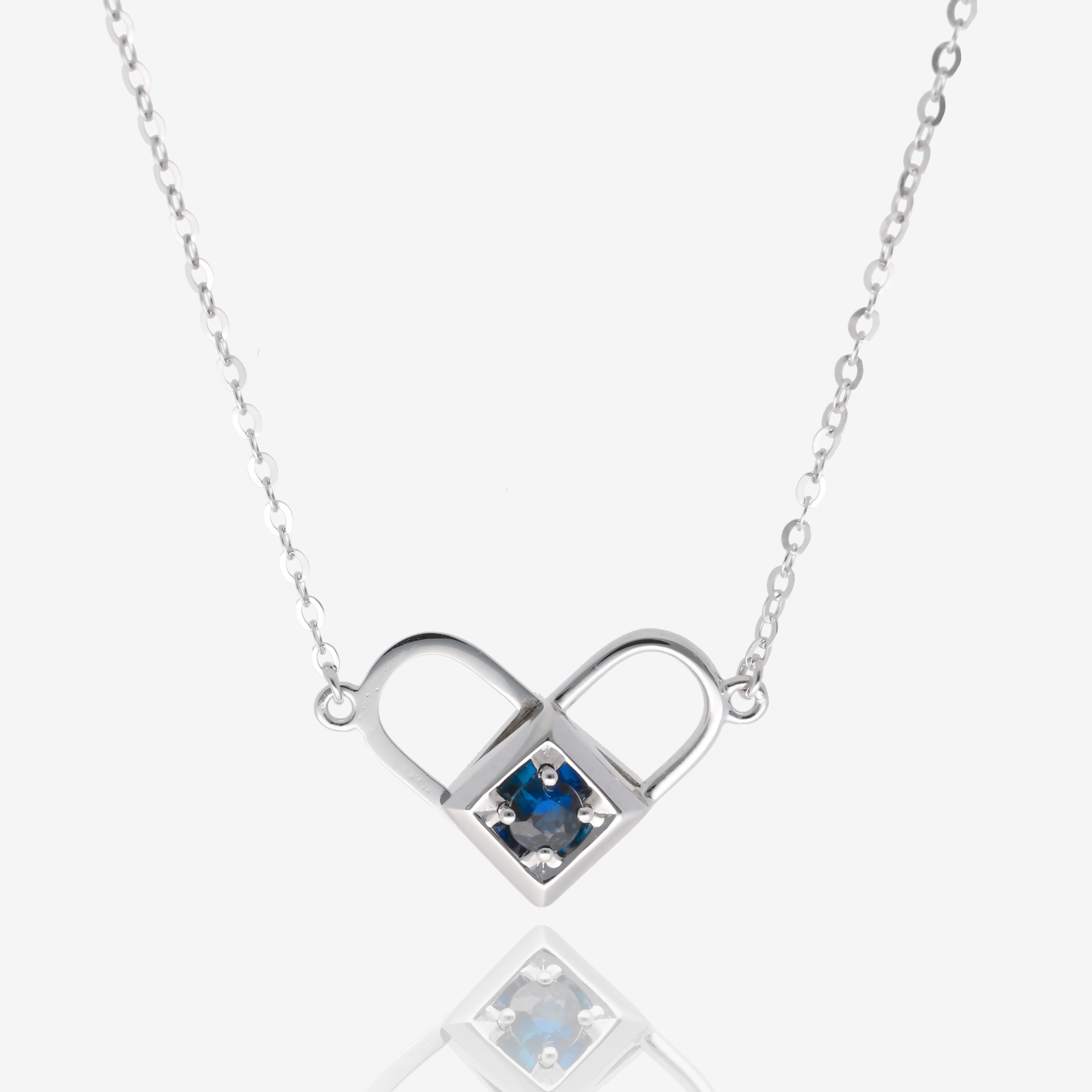 Heart Lock Sapphire and Diamond Convertible Necklace in 14K White Gold