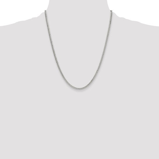 22" Sterling Silver Polished 3.0mm Double Diamond-cut Curb Chain