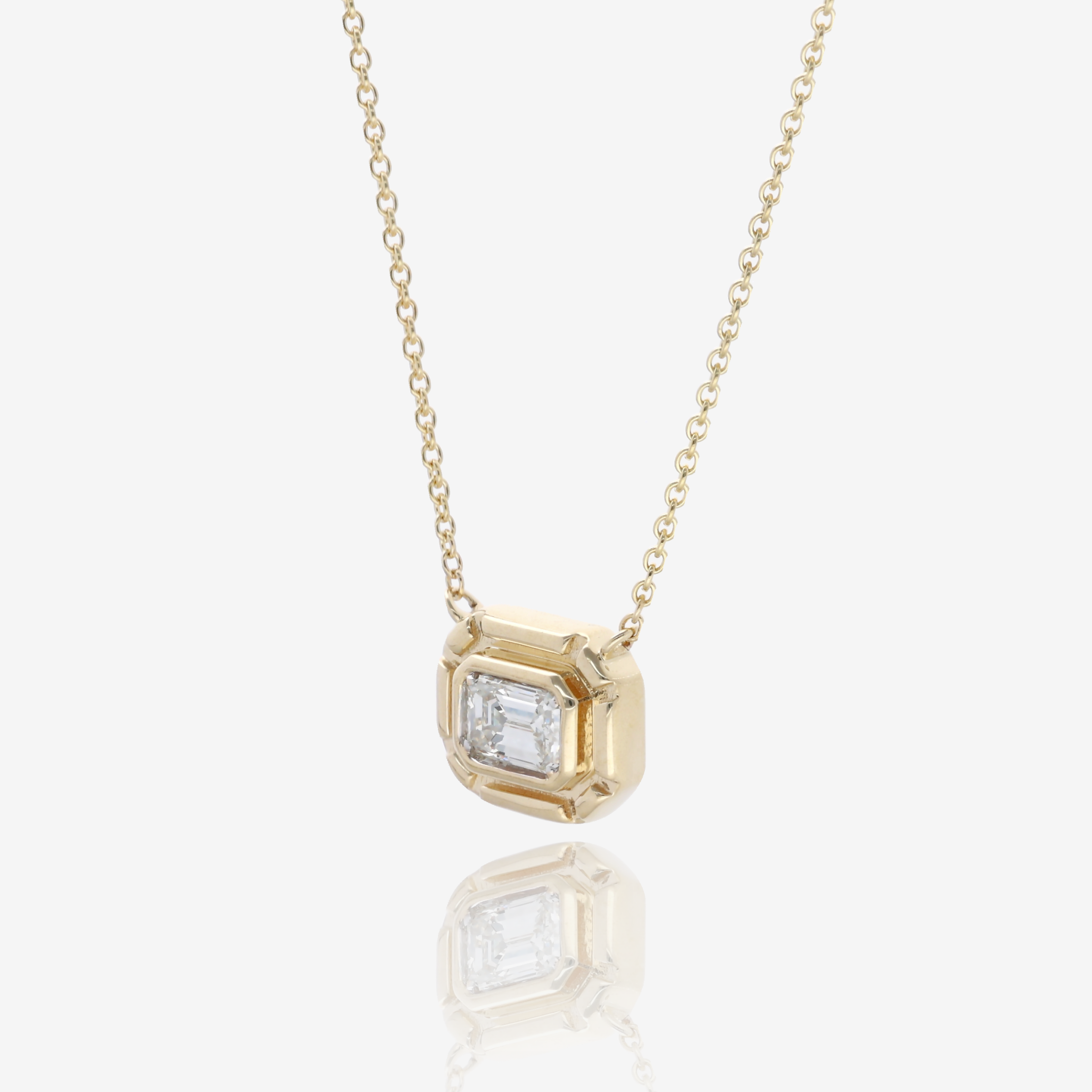 Framed Emerald Cut Natural Diamond Necklace in 14K Yellow Gold