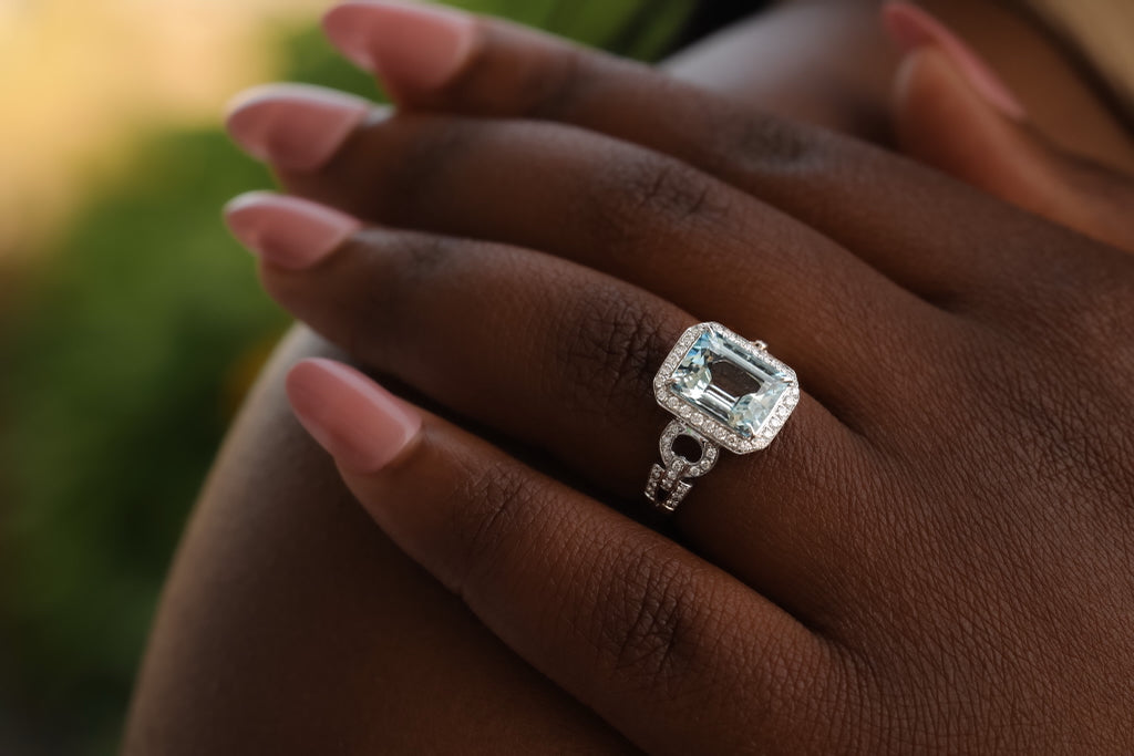 Pristine Aquamarine Diamond Accented White Gold Ring