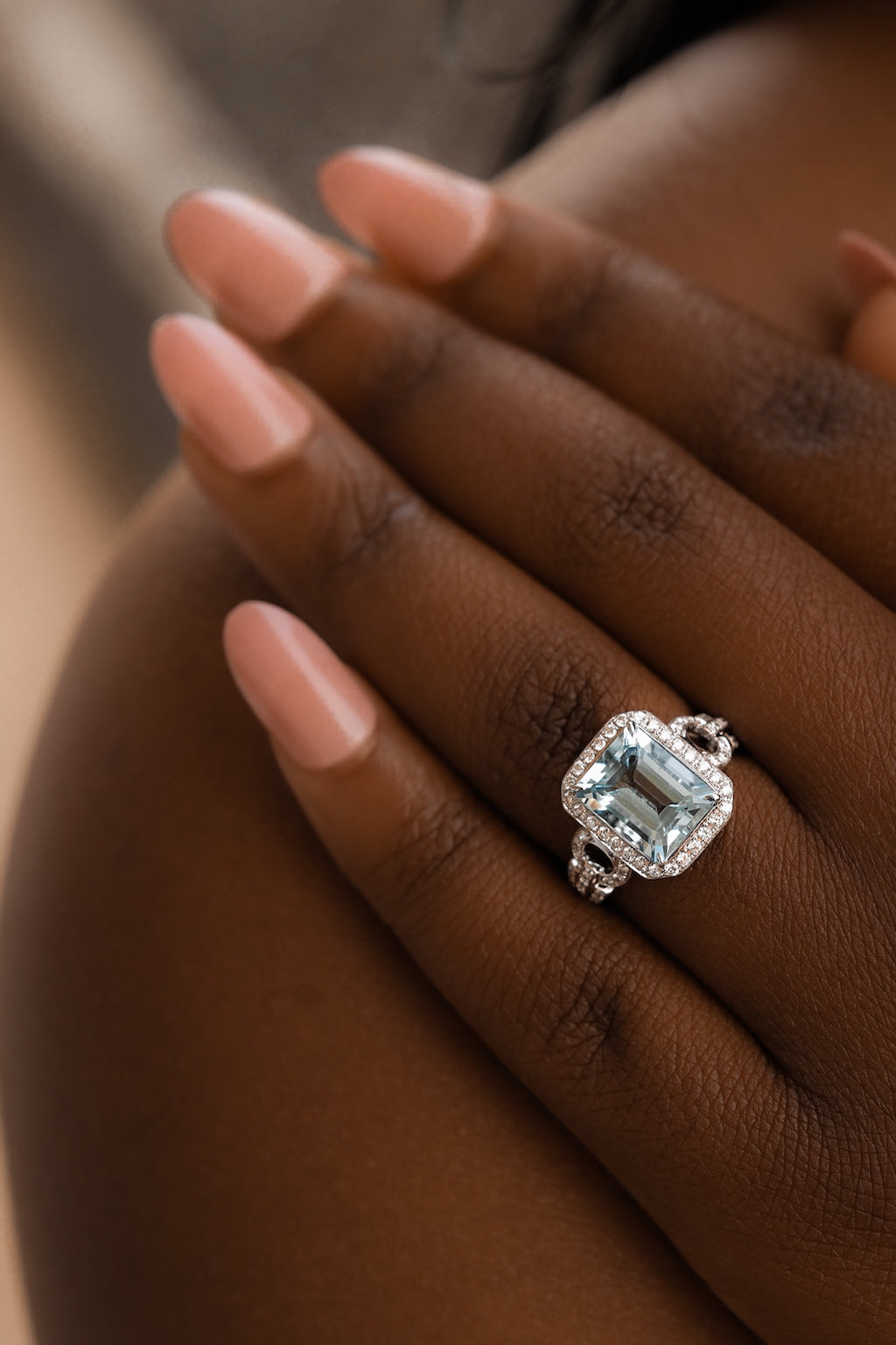 Pristine Aquamarine Diamond Accented White Gold Ring