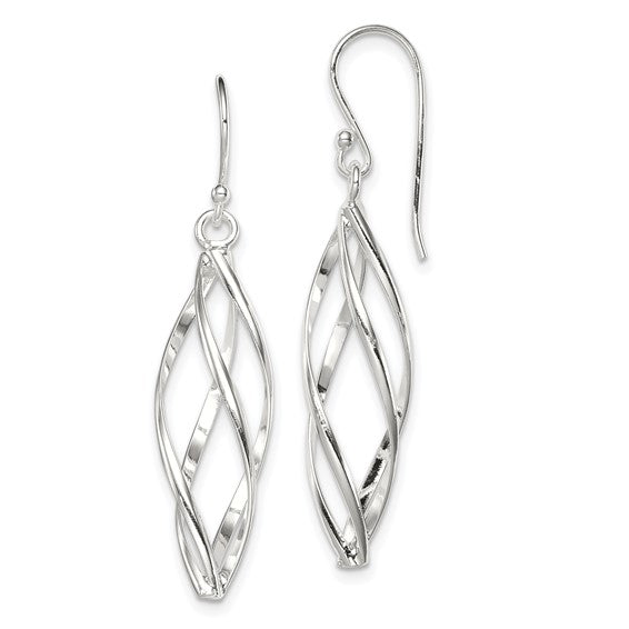 Sterling Silver Rhodium-plated Polished Long Twisted Dangle Earrings
