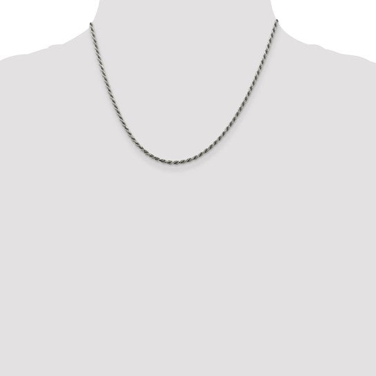18” Sterling Silver Rhodium-Plated 2.25mm Diamond Cut Rope Chain