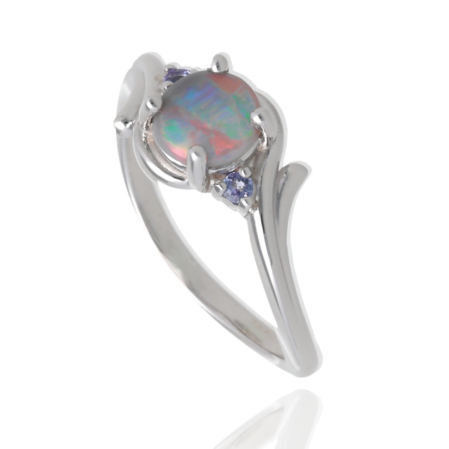 Rainbow Sky Opal and Tanzanite Ring
