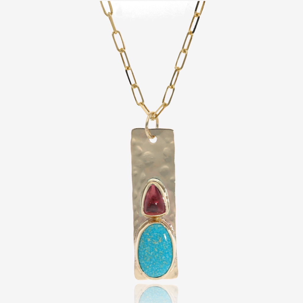 Tourmaline and Turquoise Stacked one of a kind Pendant