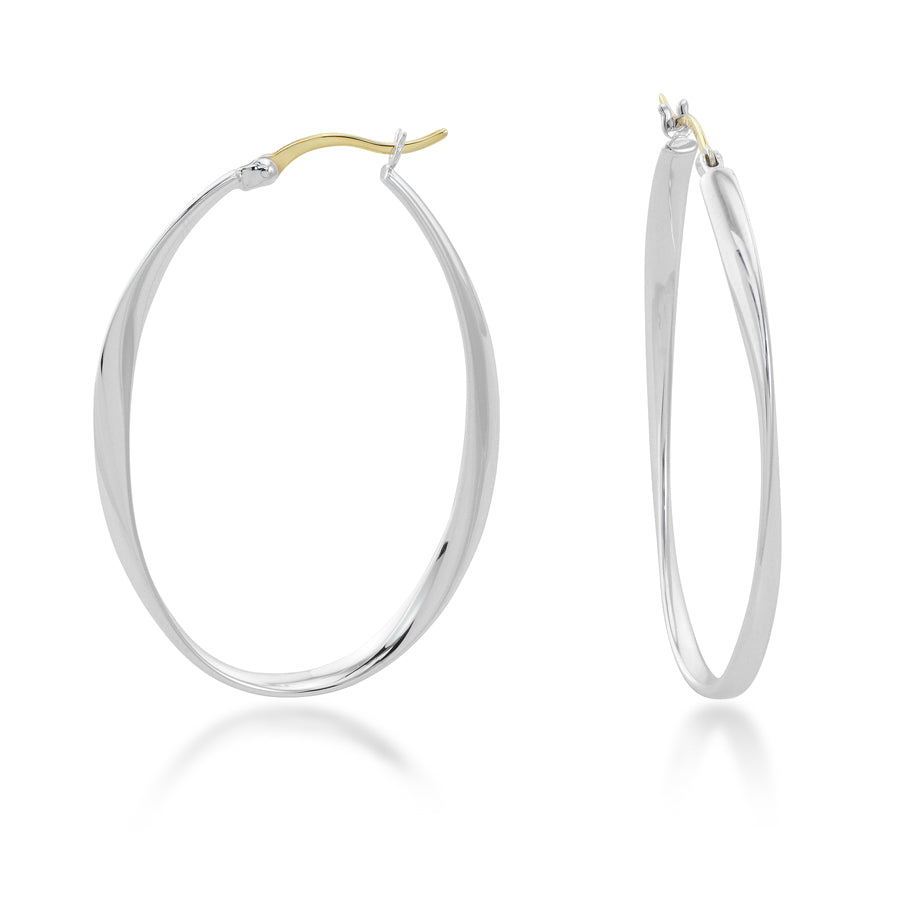 Sterling Silver & 14K Oval Twisted Hoop Earrings -