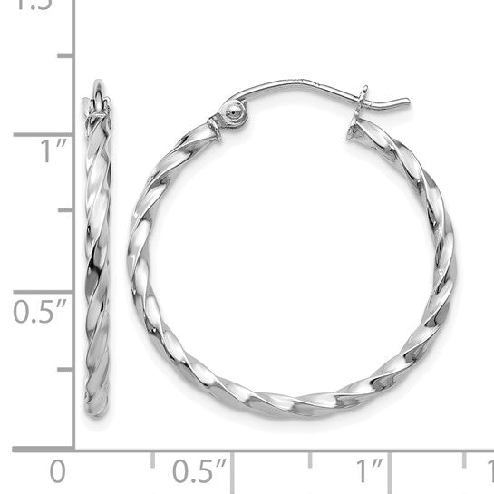 14k Twisted White Gold Hoops