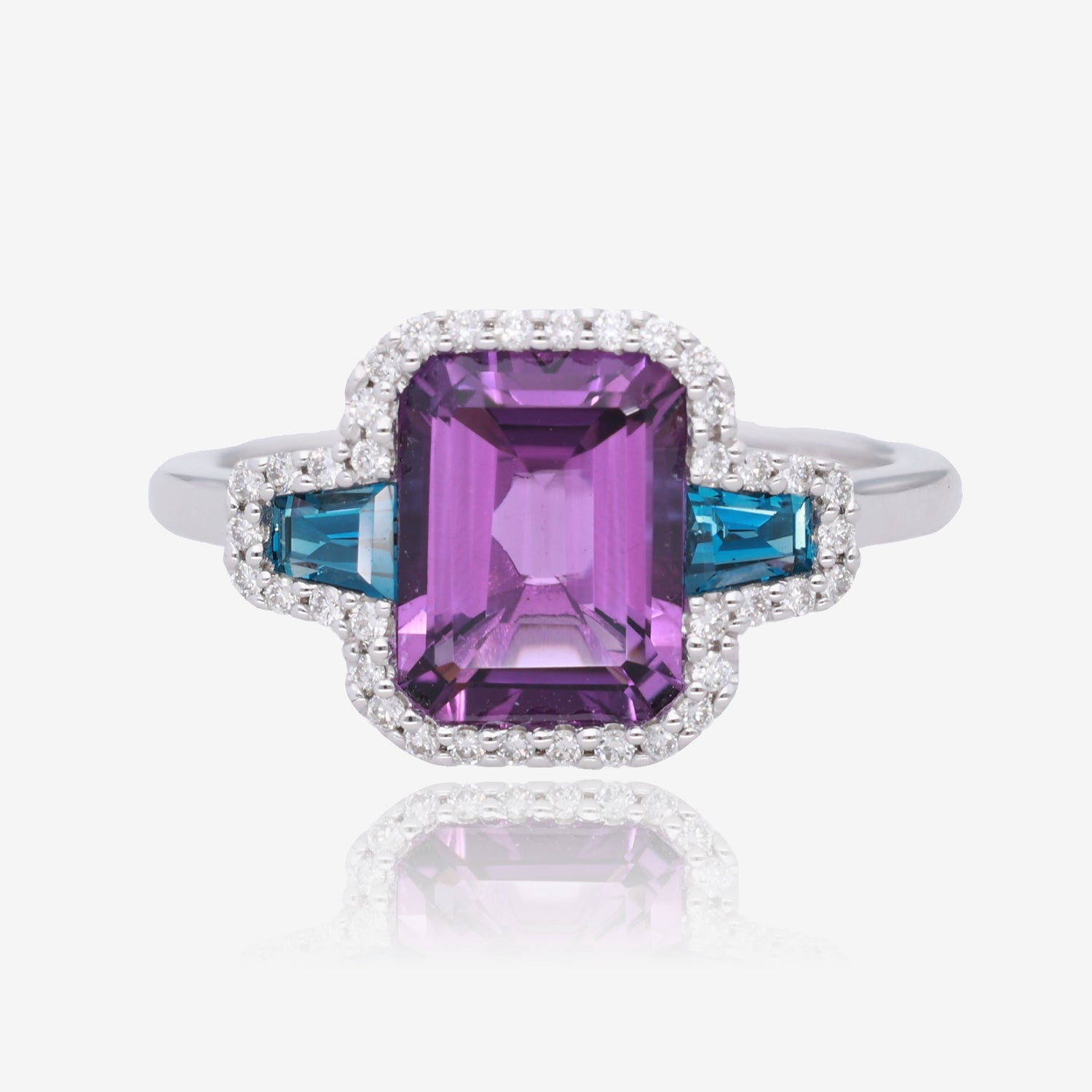 Ocean Twilight: Amethyst & Blue Topaz Diamond Accent Ring in White Gold