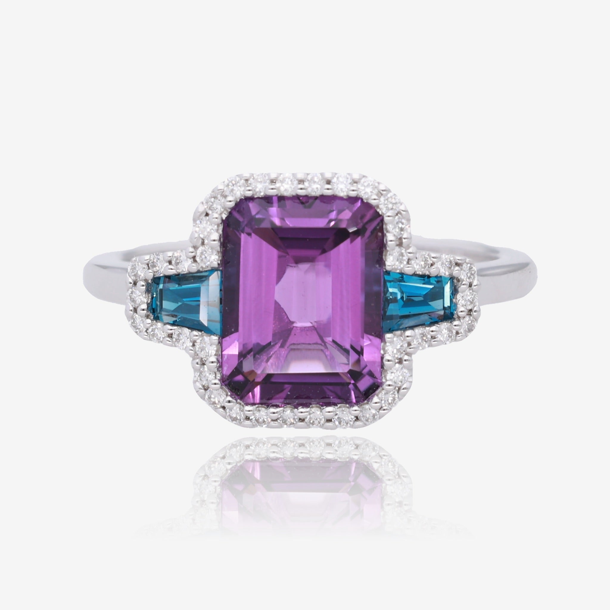 Ocean Twilight: Amethyst & Blue Topaz Diamond Accent Ring in White Gold
