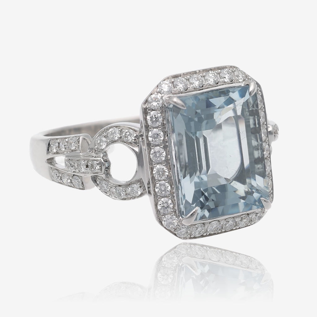 Pristine Aquamarine Diamond Accented White Gold Ring