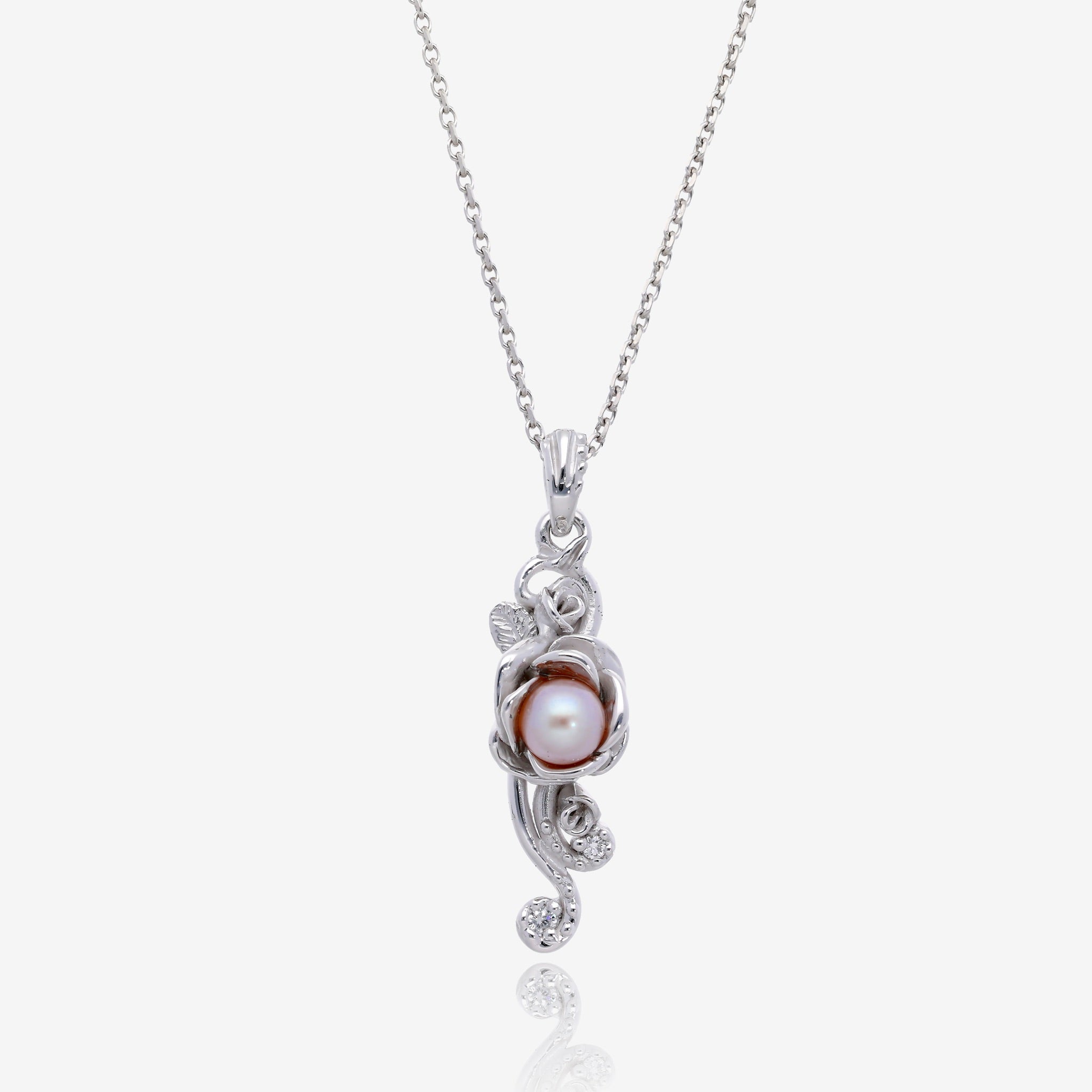 Pink Pearl Silver Pendant, Rose Cascade