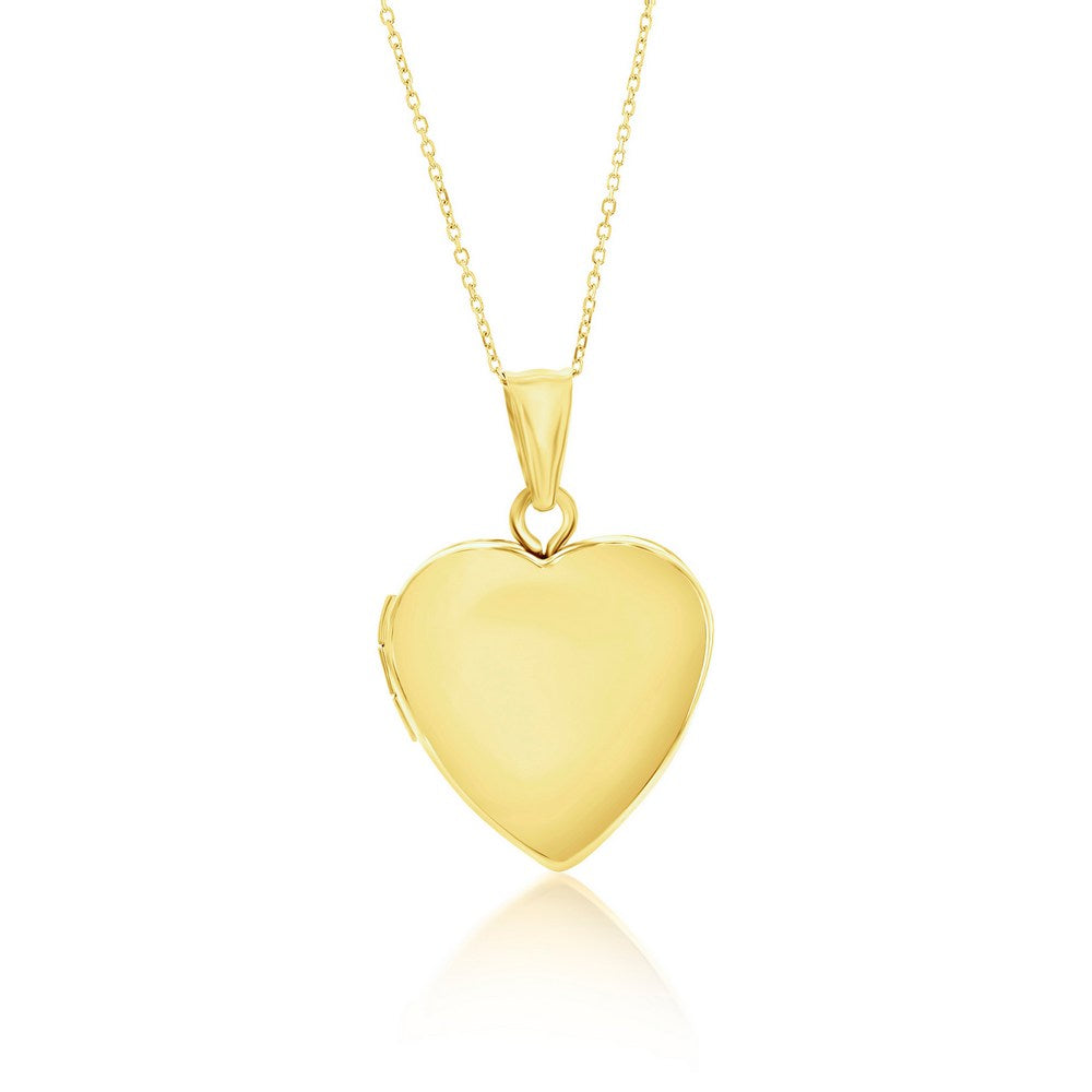 Reversible Polished & Wave 16MM Heart Locket Necklace 14K Yellow Gold,