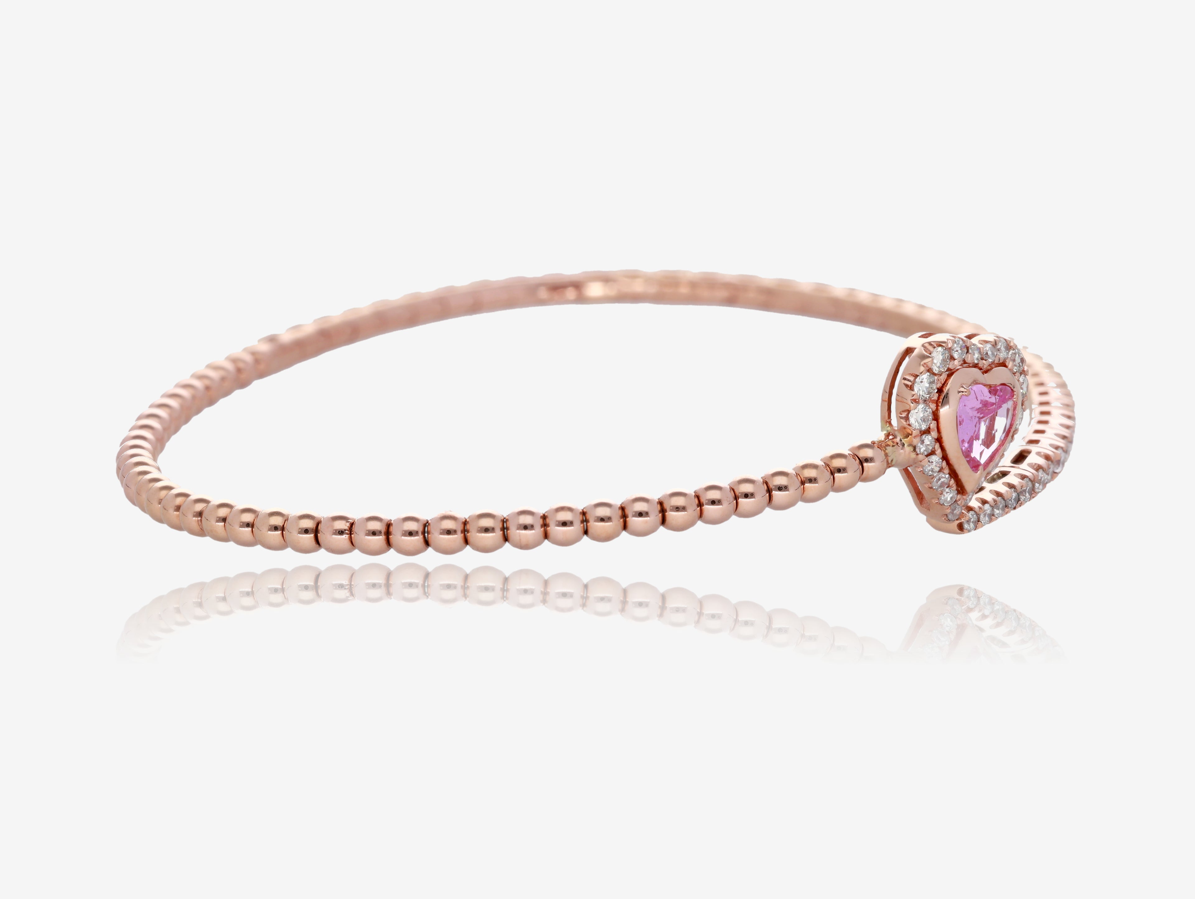 Pink Sapphire Heart and Diamond Flex Bangle in 14K Rose Gold
