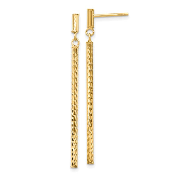 10k Polished and Diamond-cut Bar Dangle Post Earrings
