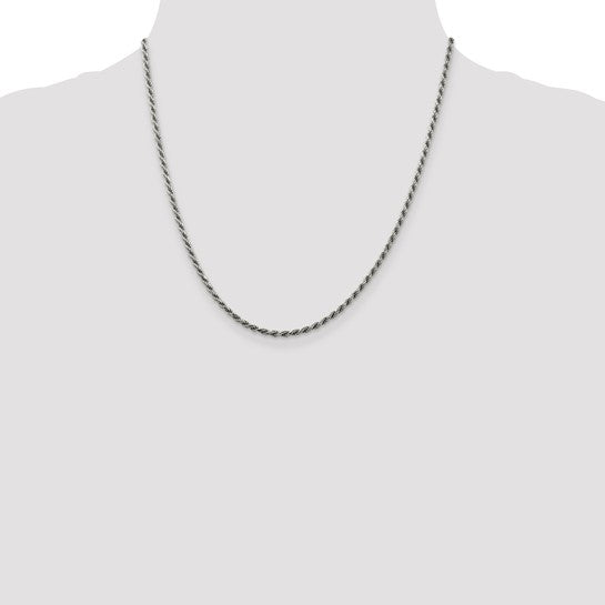 20" Sterling Silver Rhodium-plated 2.25mm Diamond-cut Rope Chain