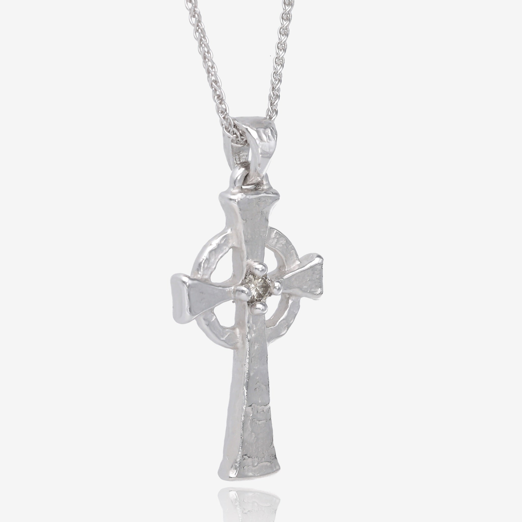 Ancient Celtic Cross Pendant Silver with Diamond