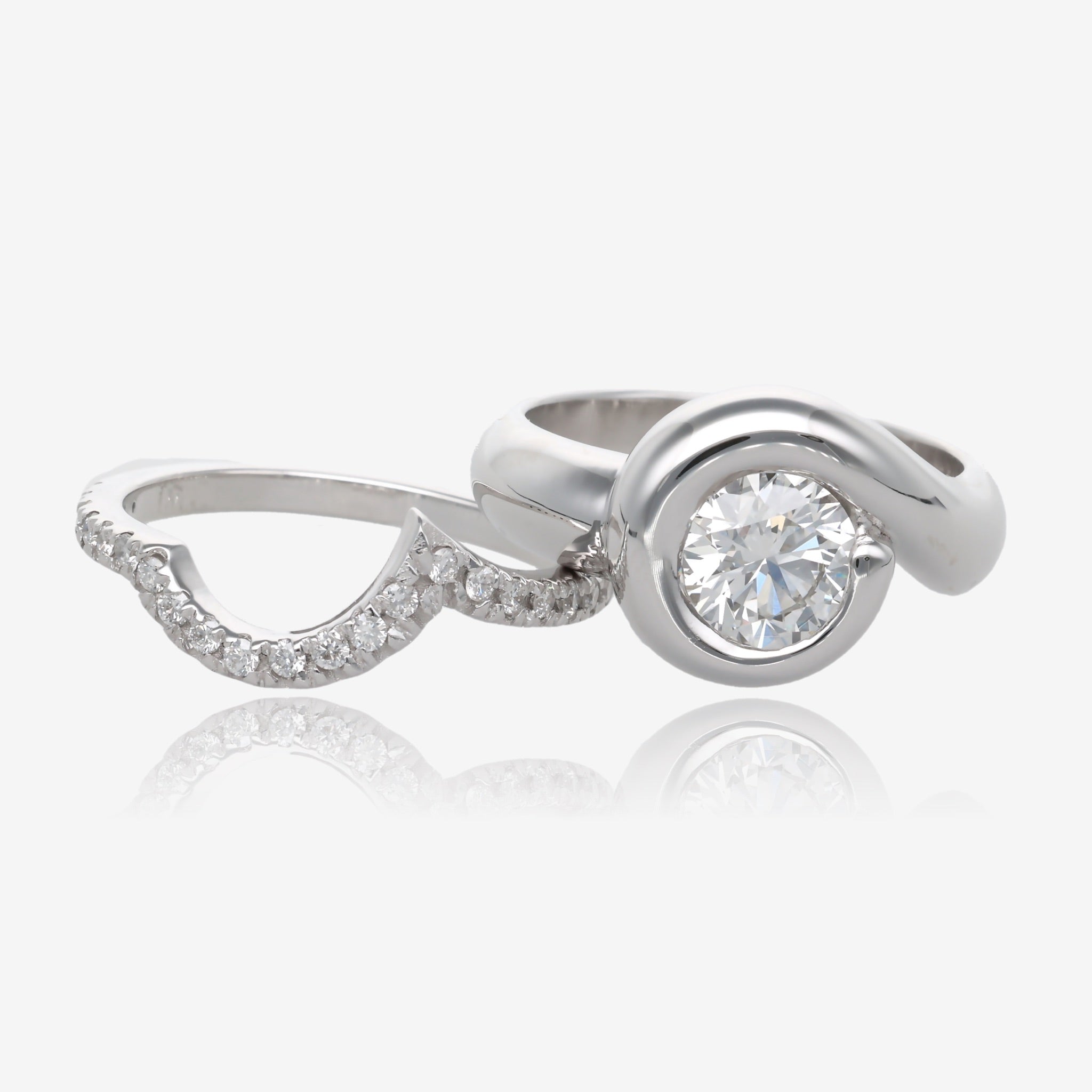 Smooth Sweep Low Profile Diamond Wedding Set