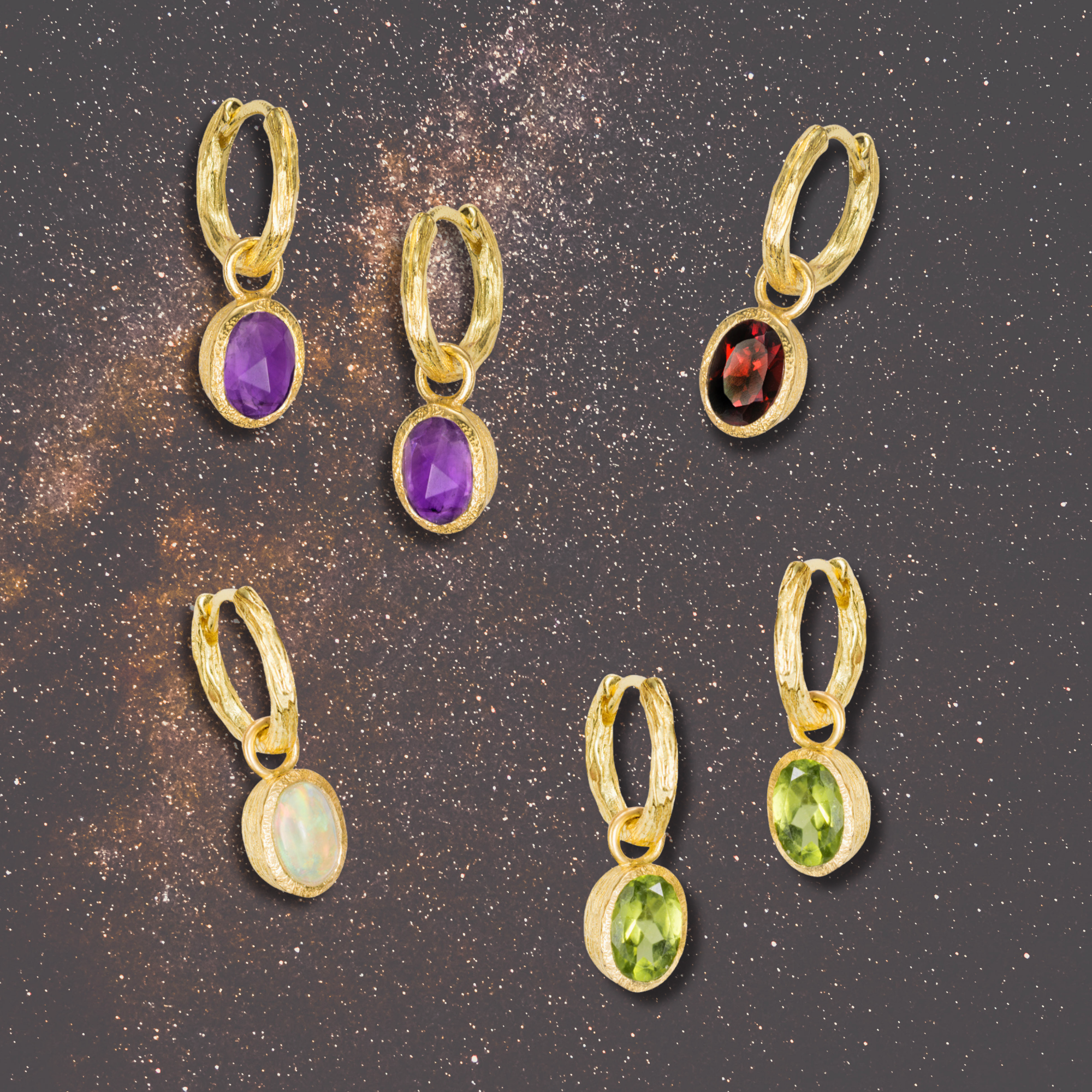 Zen Organic Natural Oval Birthstone Hoop Earrings