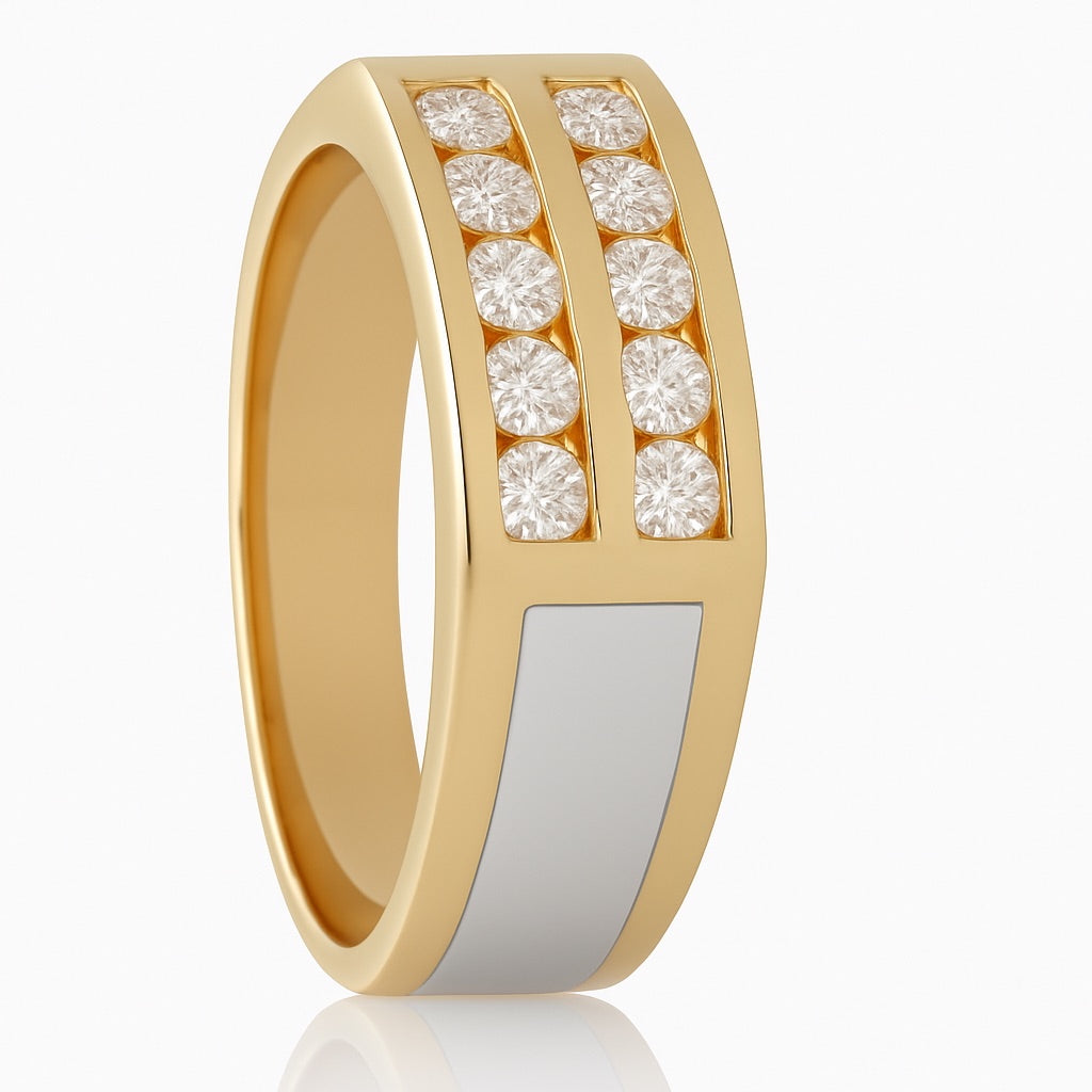 .69ct Two Tone 14K Gold Mens Band with Channel Set Natural Diamonds