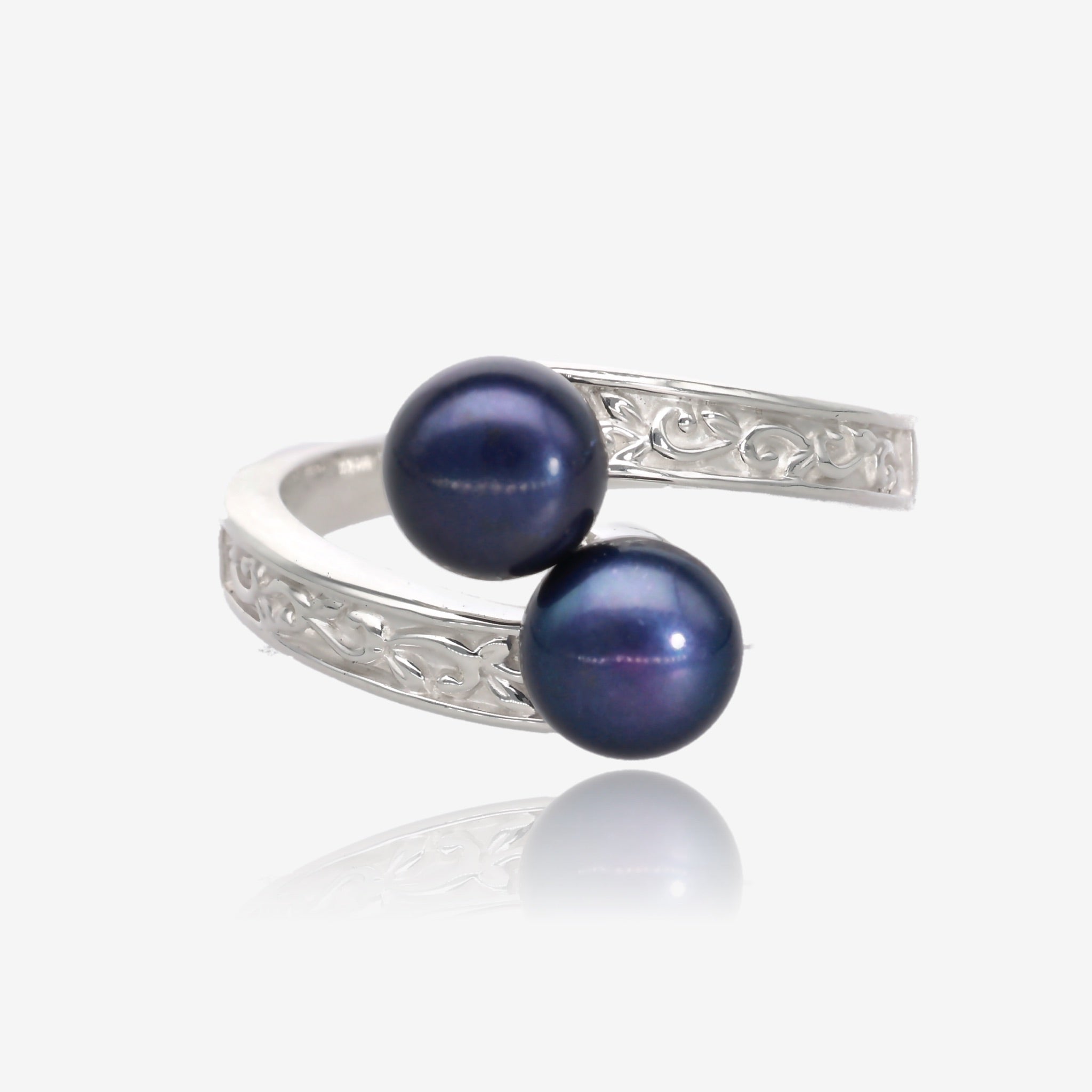 Leafy Wraparound Twin Black Pearl Ring
