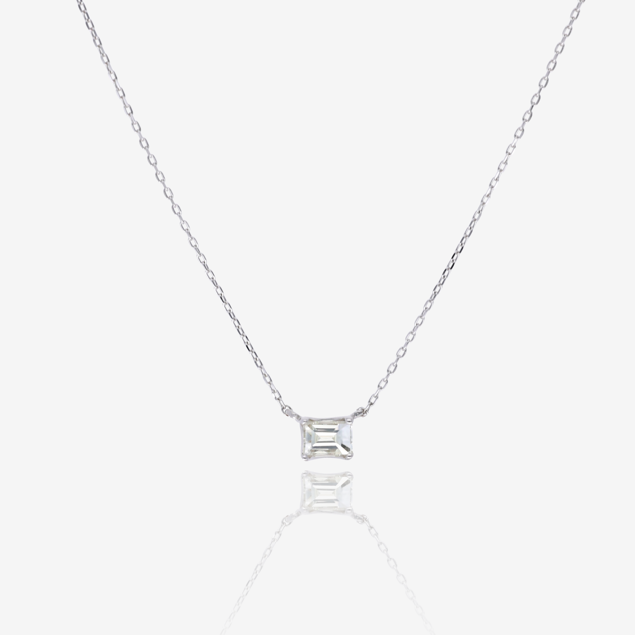 East West Emerald Cut Natural Diamond Pendant in 18K White Gold