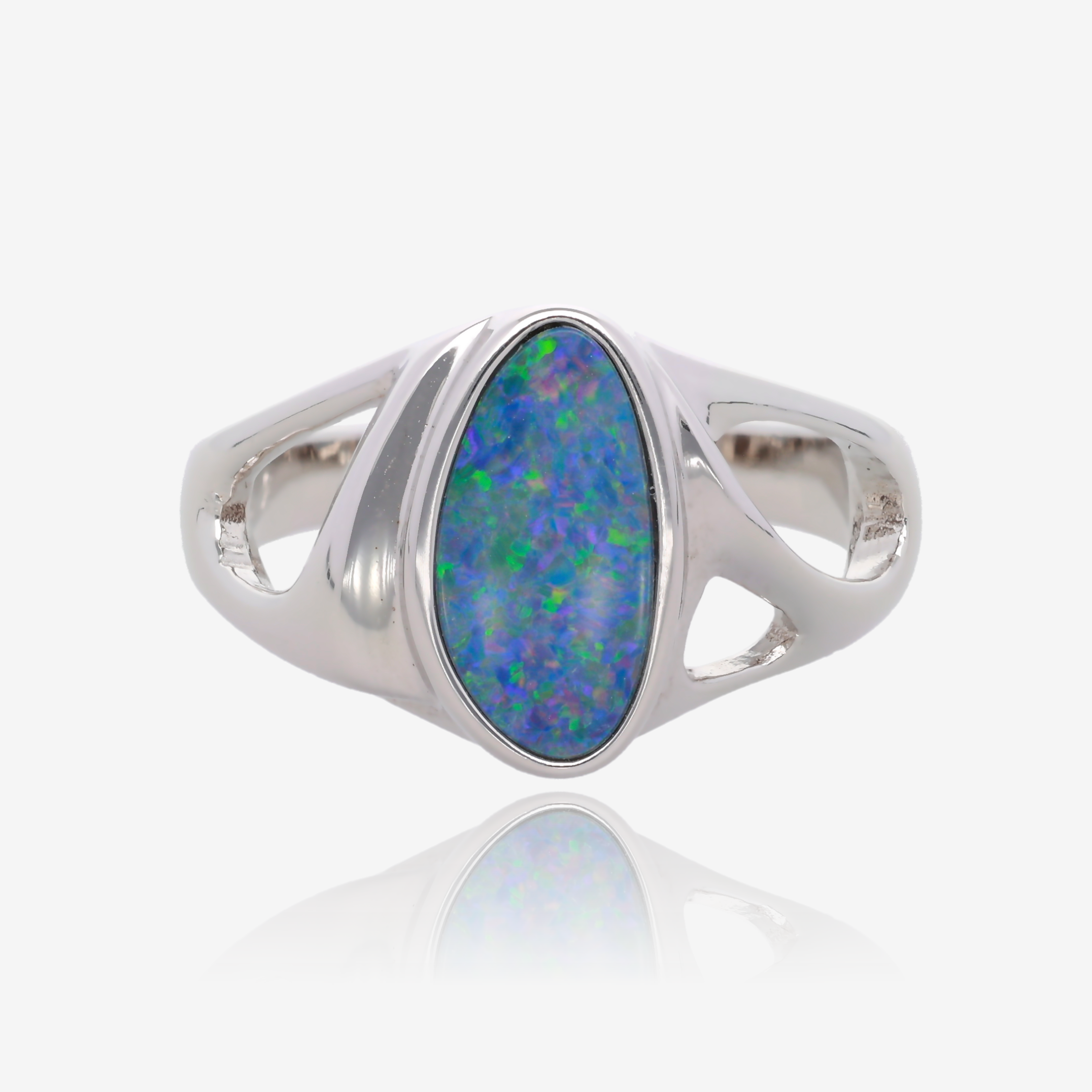 Northern Lights One Of A Kind Freeform Opal Rings in Sterling Silver