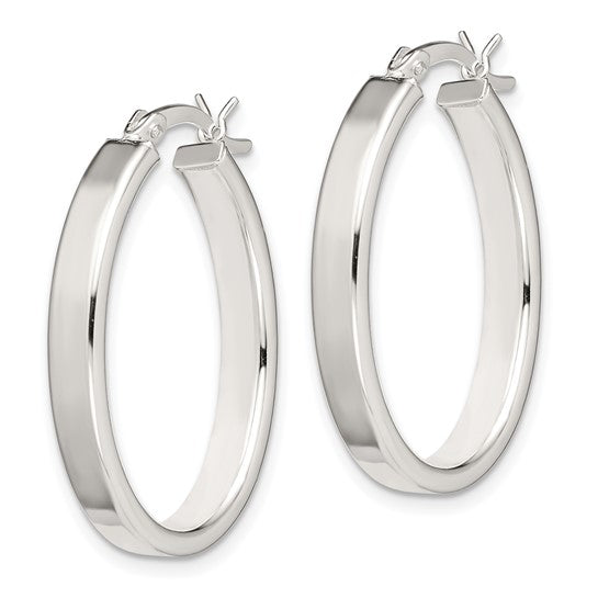 Sterling Silver Polished 4mm Oval Hoop Earrings