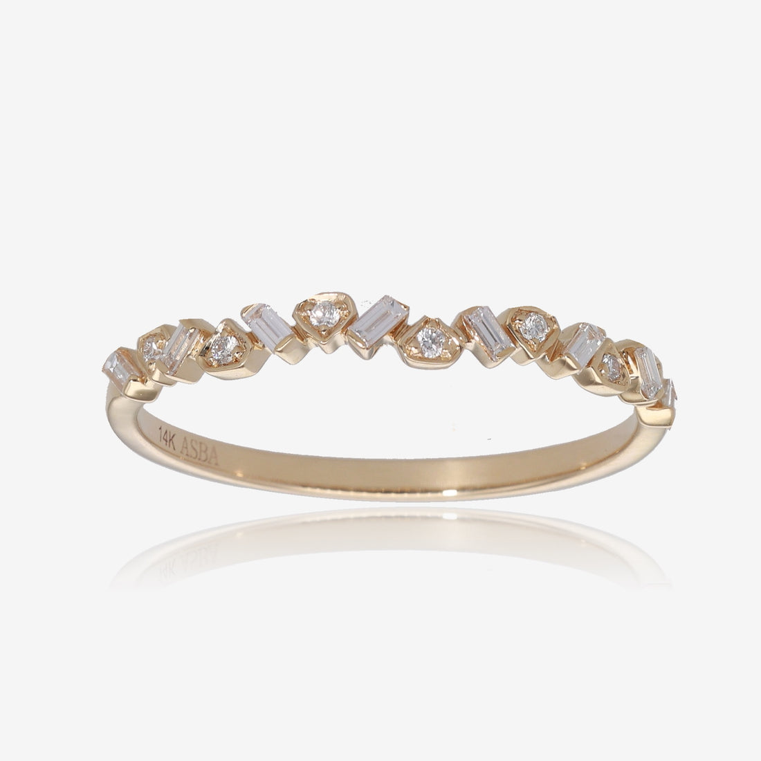 14K Yellow Gold Diamond Stacking Ring, Staggered Stones
