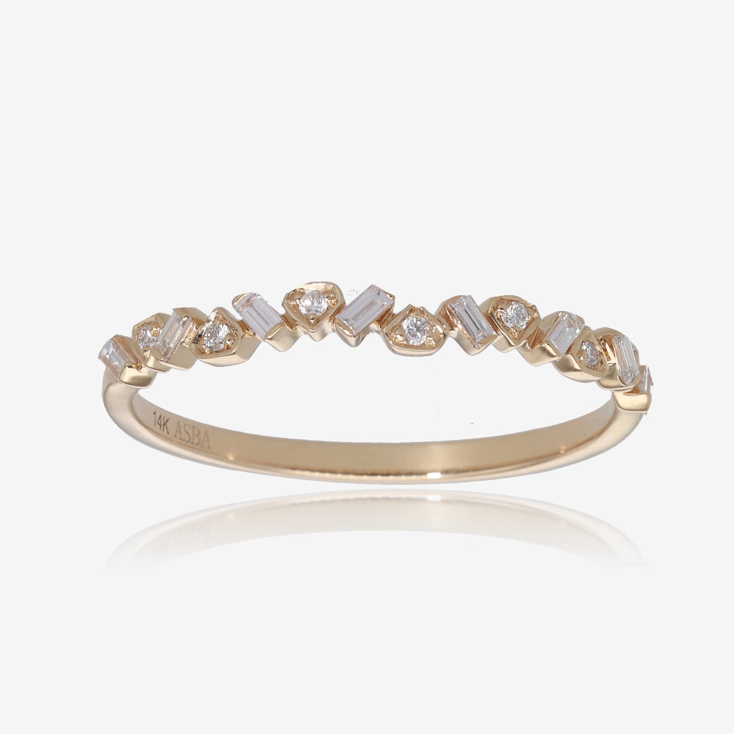 14K Yellow Gold Diamond Stacking Ring, Staggered Stones