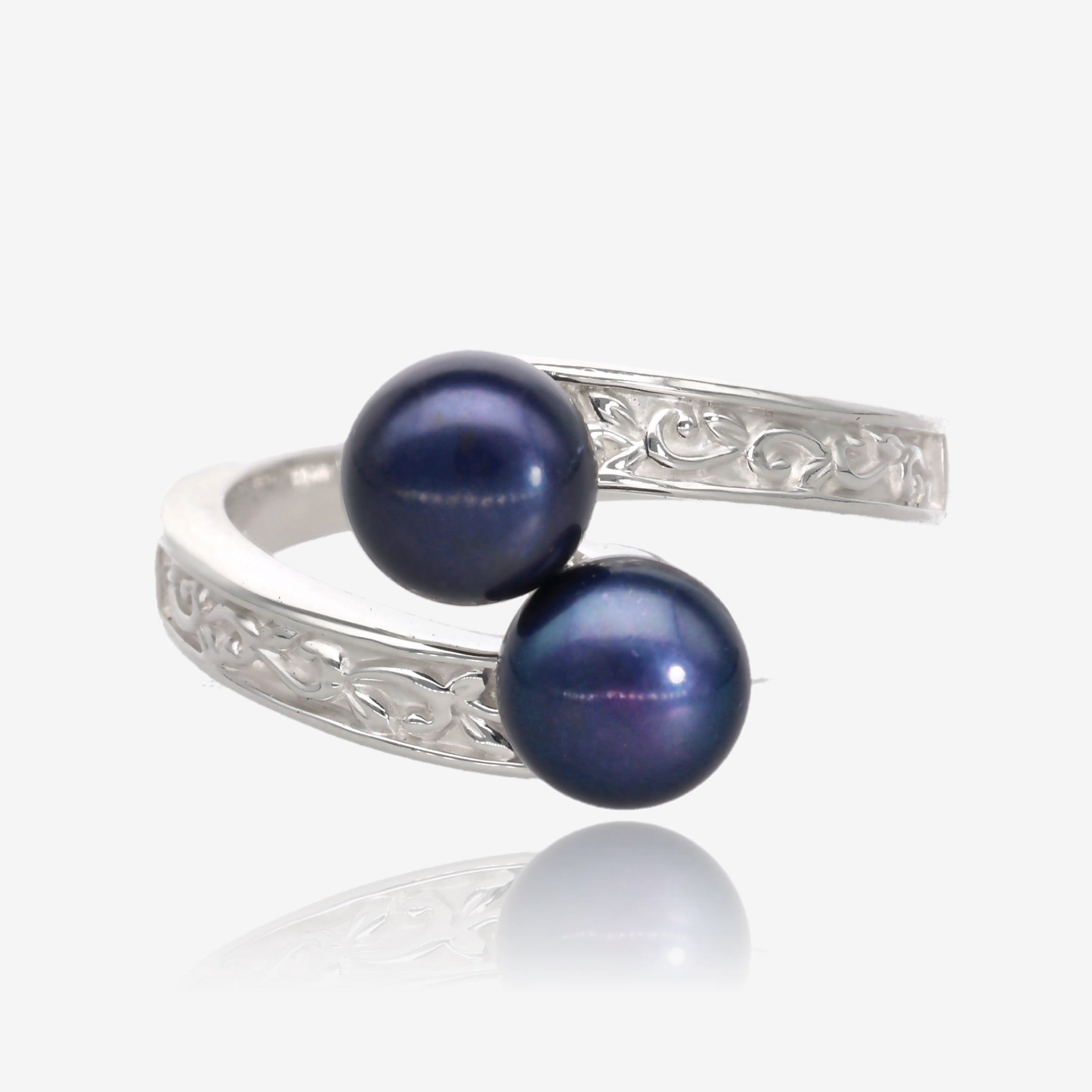Leafy Wraparound Twin Black Pearl Ring
