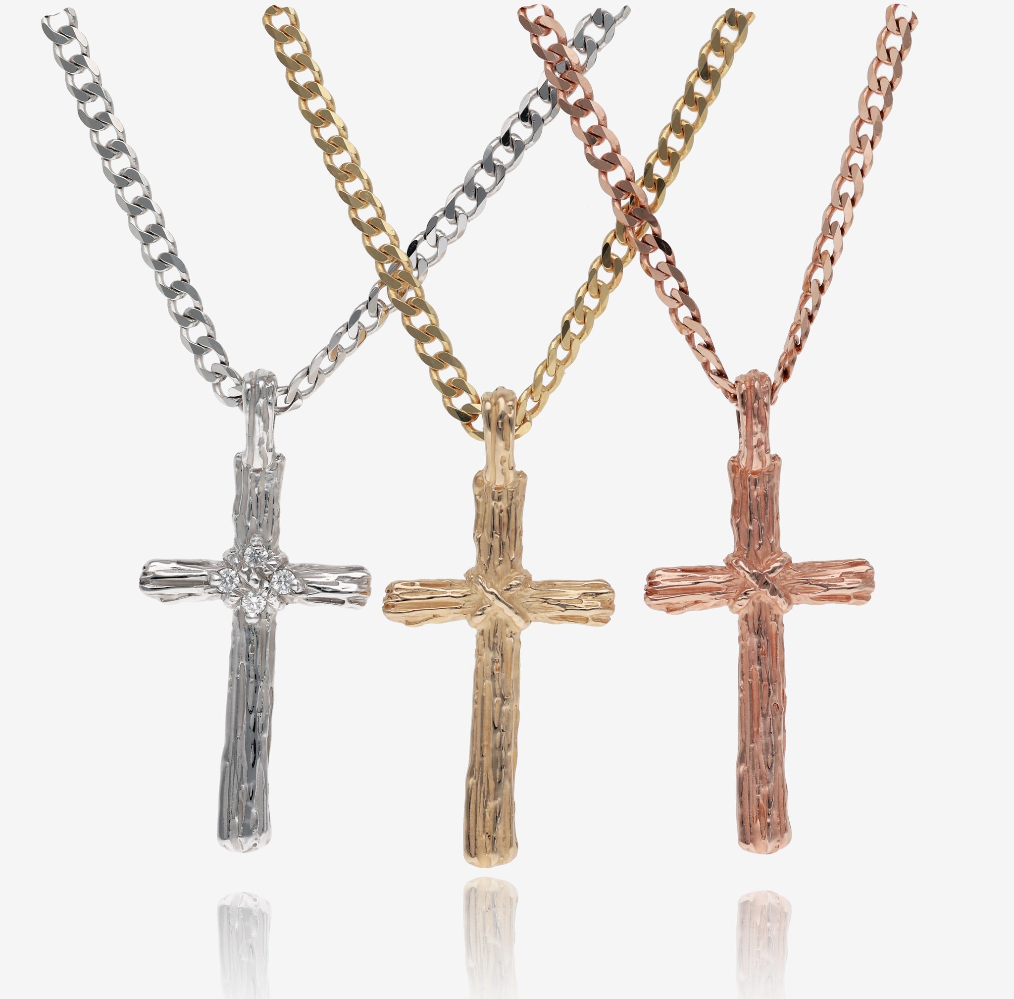 Diamond Driftwood Cross Necklace in 14k White Gold
