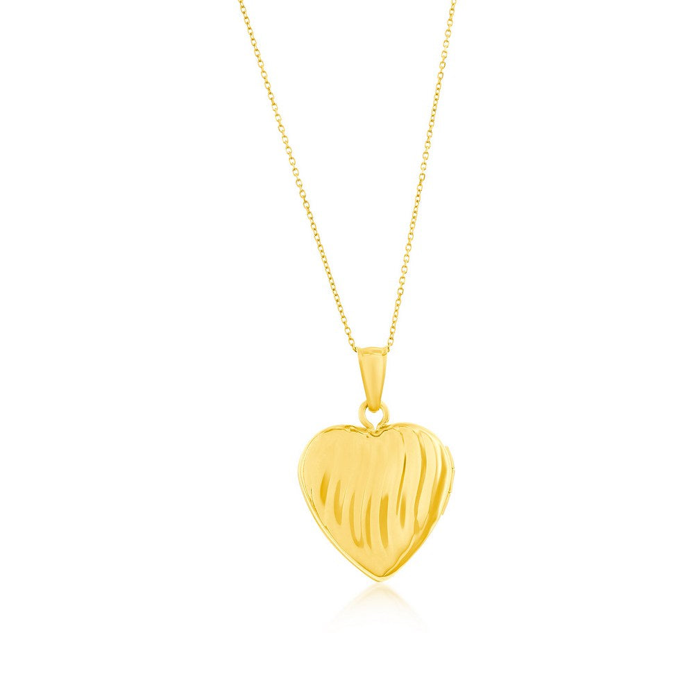 Reversible Polished & Wave 16MM Heart Locket Necklace 14K Yellow Gold,