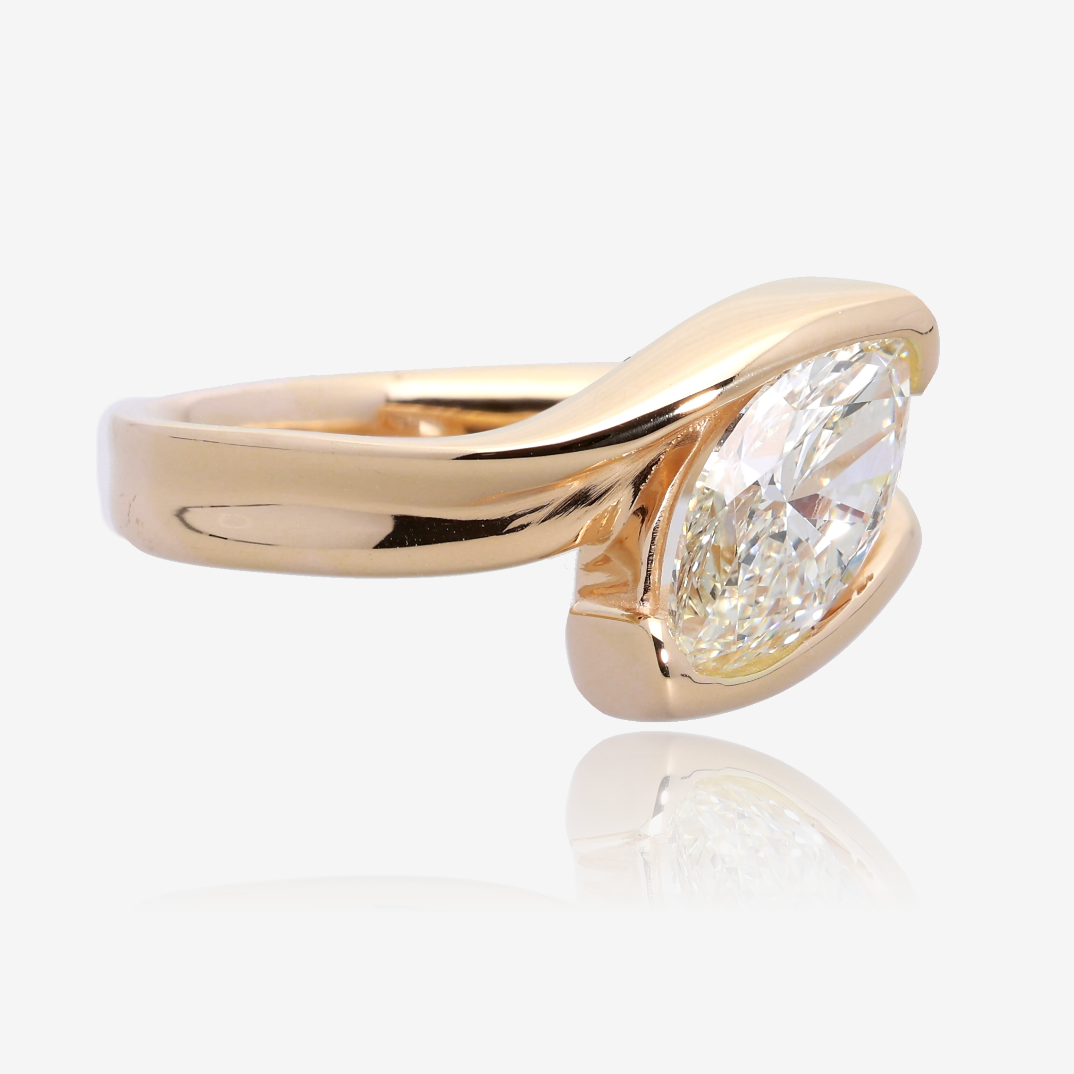 Cherished Love Diagonal Marquise Engagement Ring in 14K Yellow Gold
