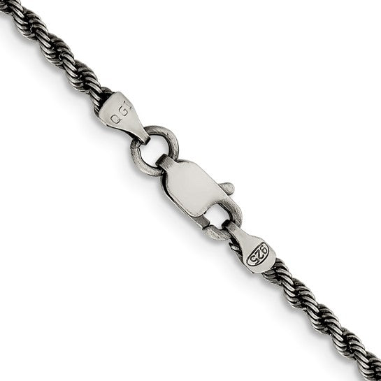 Sterling Silver Ruthenium-plated 2.3mm Rope Chain 22"