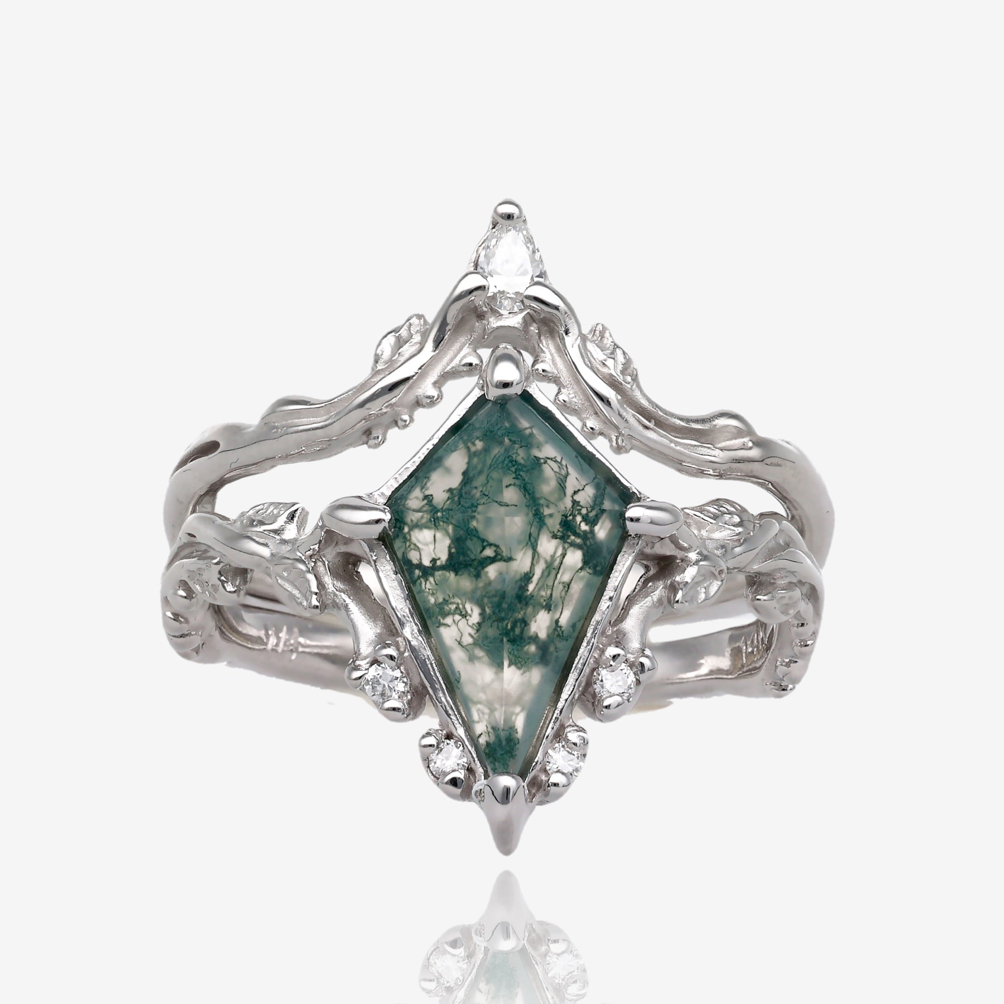Faerie Crown Moss Agate Gold Wedding Set White Gold
