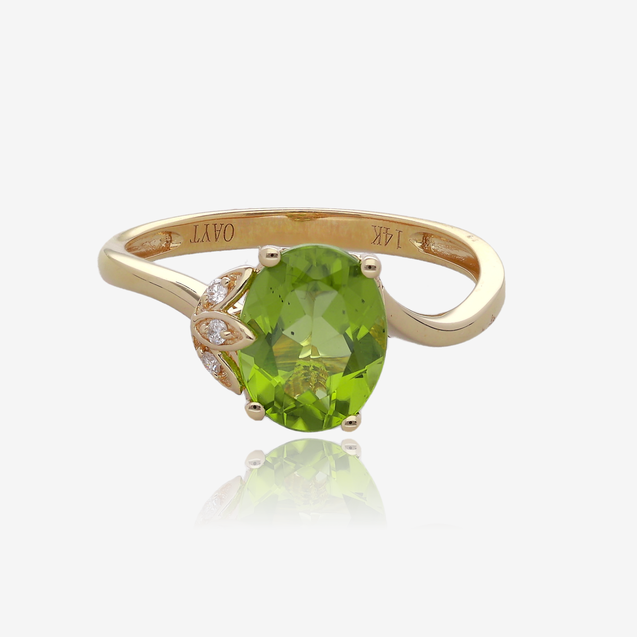 Oval Peridot and Diamond Bypass Ring in 14K Yellow Gold
