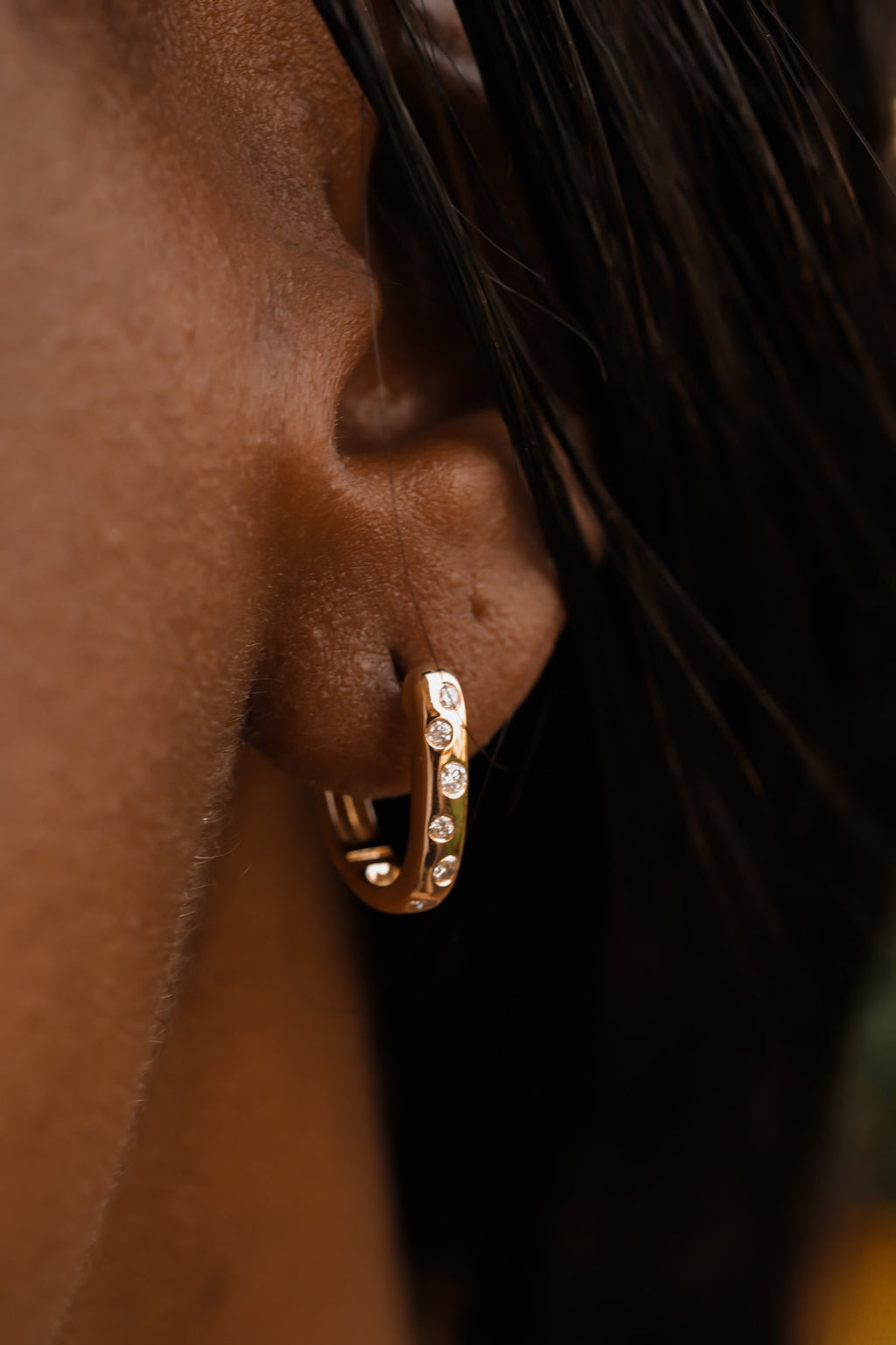 Scattered Diamond Gold U Shape Hoop Earring