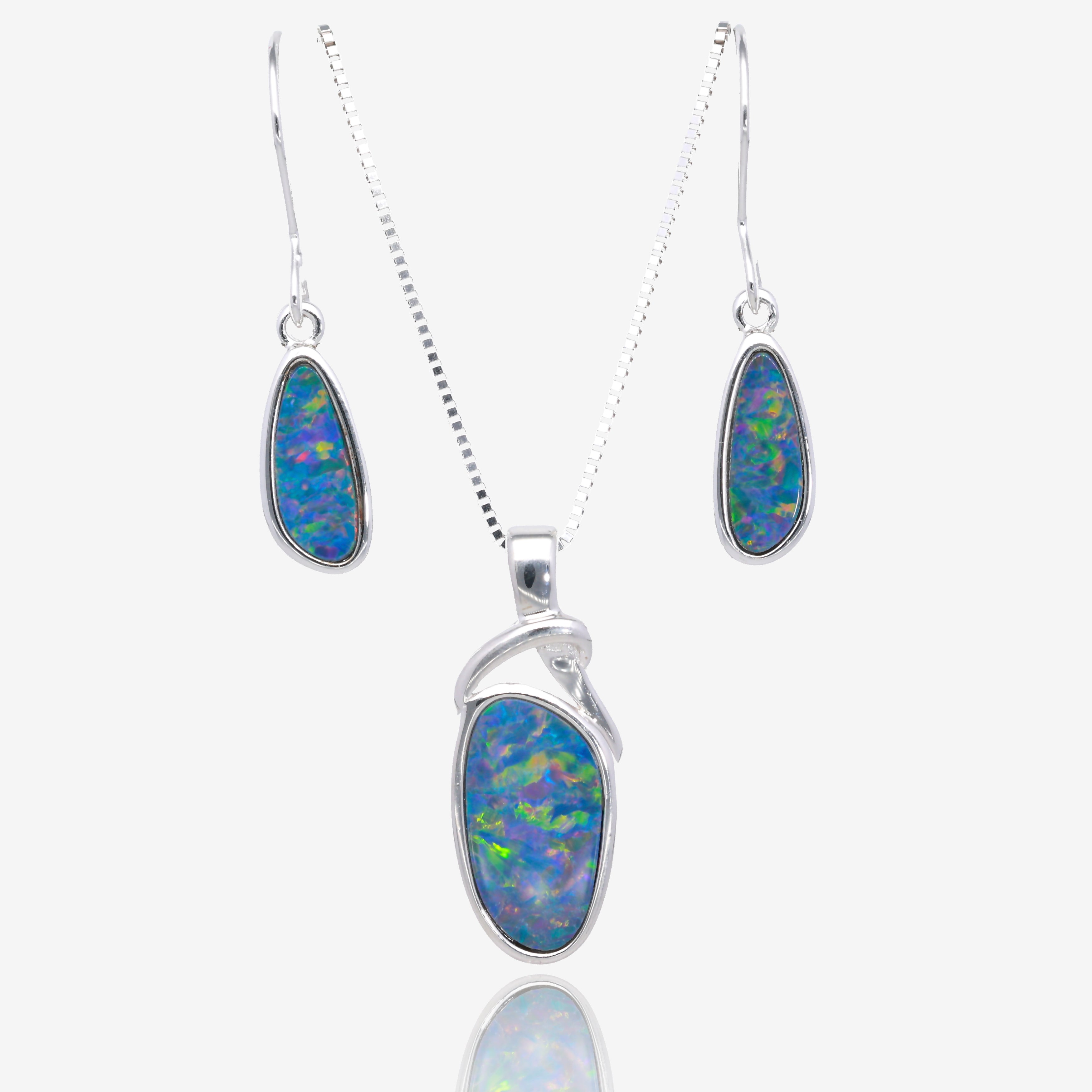 Northern Lights One of a Kind Opal Necklace and Earring Sets in Sterling Silver