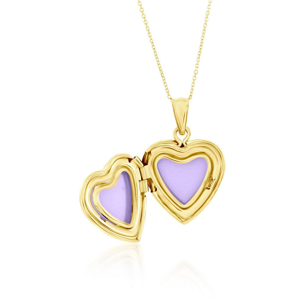 Reversible Polished & Wave 16MM Heart Locket Necklace 14K Yellow Gold,